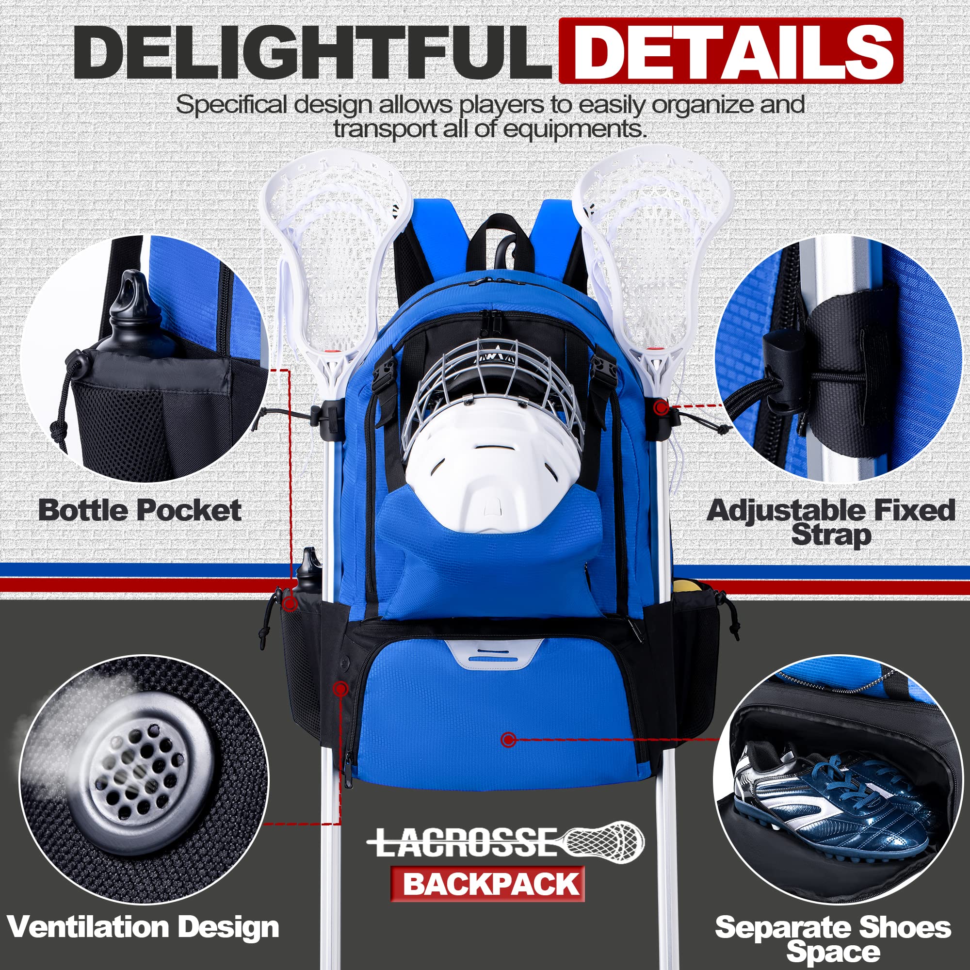 Extra Large Lacrosse Backpack with Stick Holder - Durable Gear Bag for Lacrosse Players | Perfect for Games, Practice & Travel