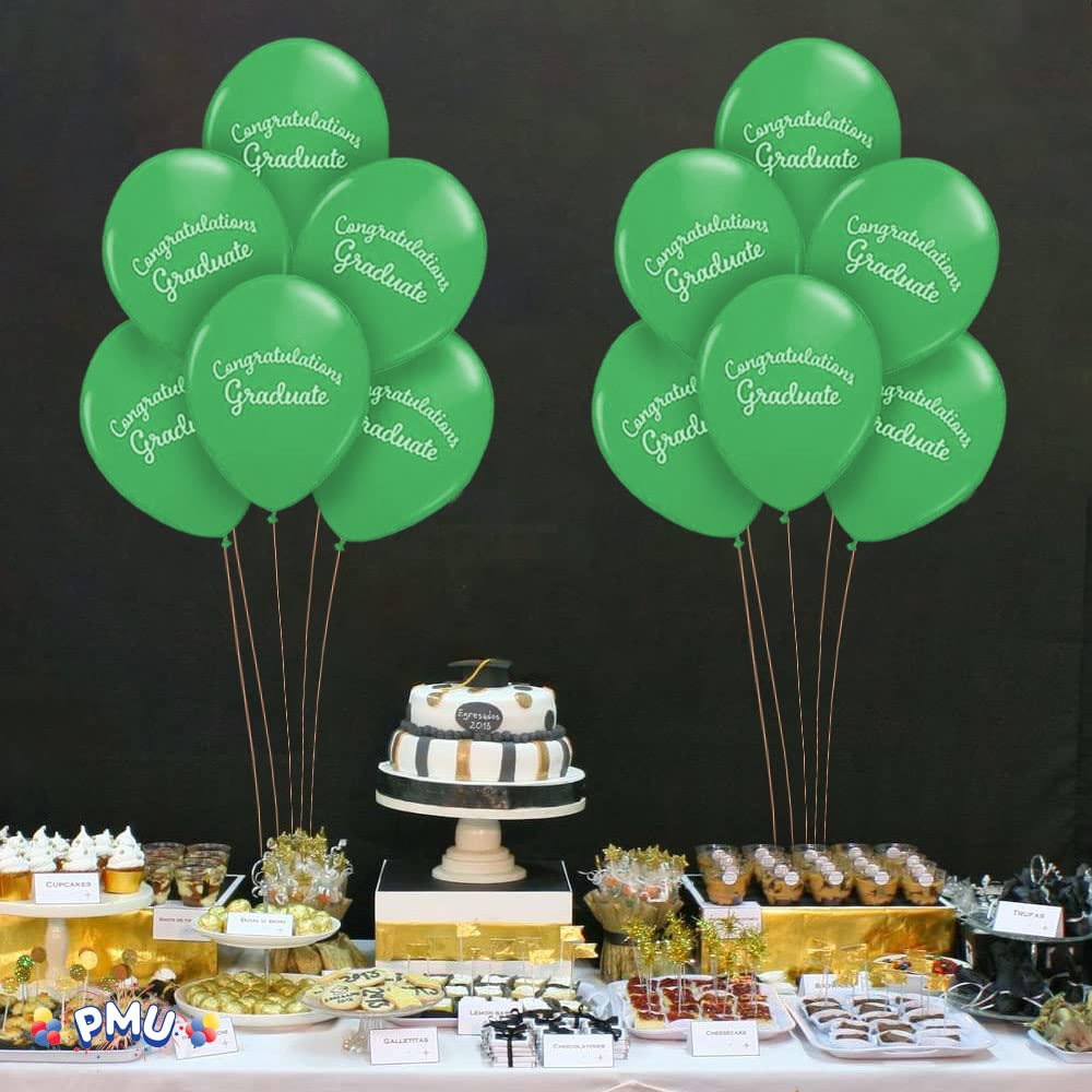 Premium Green Graduation Balloons - Congrats Grad Script Latex Balloons (12/Pack) - Perfect for Graduation Party Decorations, PMU Celebrations & Graduation Ceremony Decor
