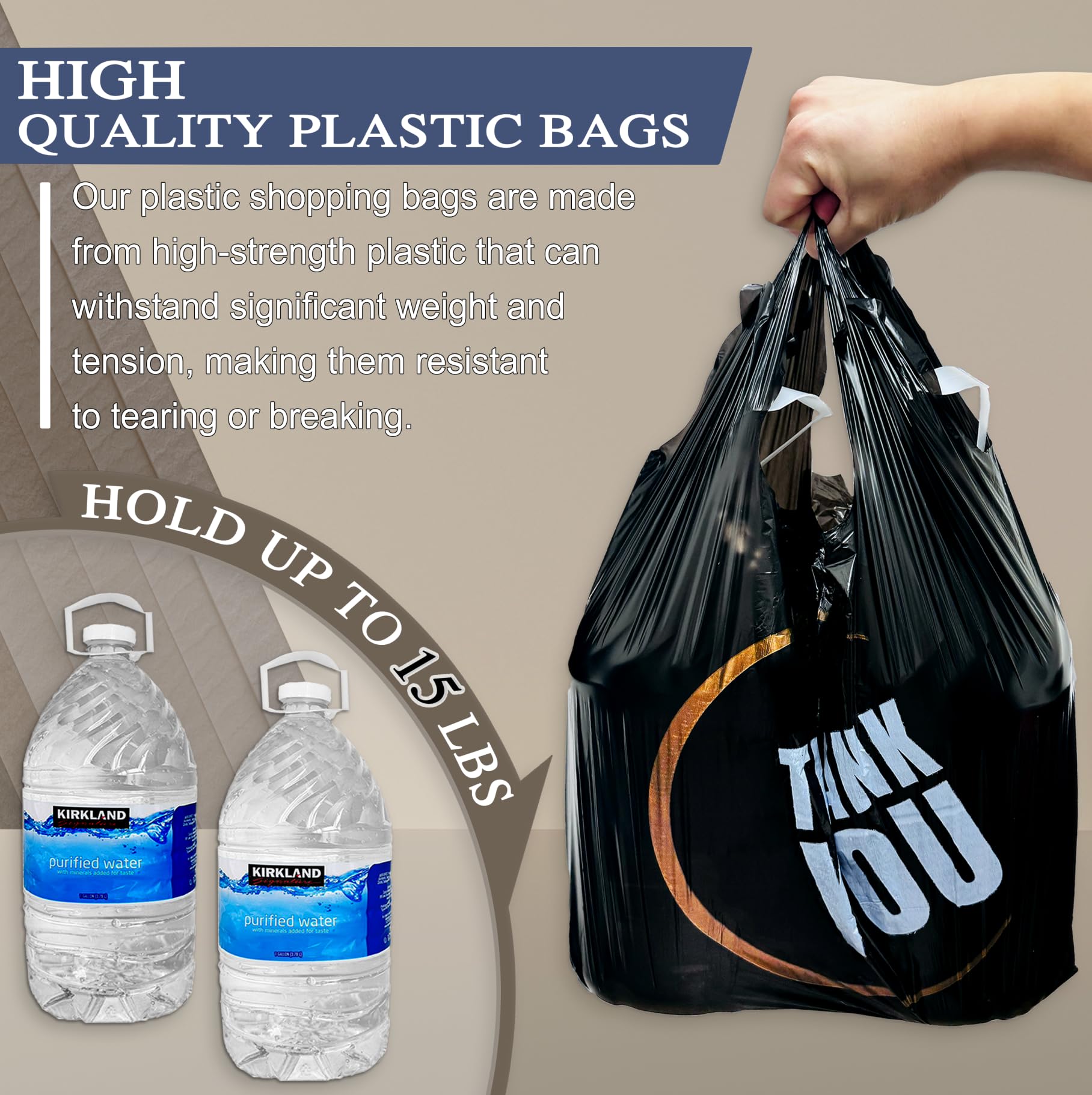 100 Count Black Plastic T-Shirt Bags with Handles - Retail Shopping, Merchandise & Disposable Supermarket Bags - Perfect for Stores, Boutiques & Grocery Shopping