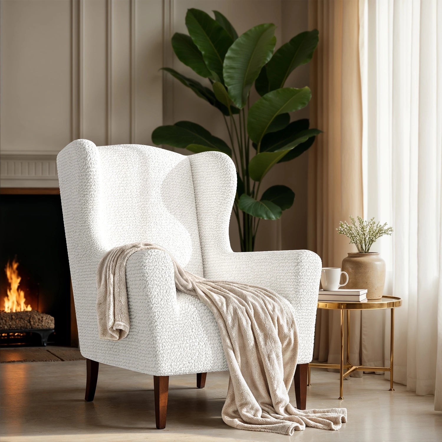 Premium Wingback Chair Slipcover - Microfiber Collection | Washable & Stretchable Furniture Protector for Living Room, Office, or Bedroom
