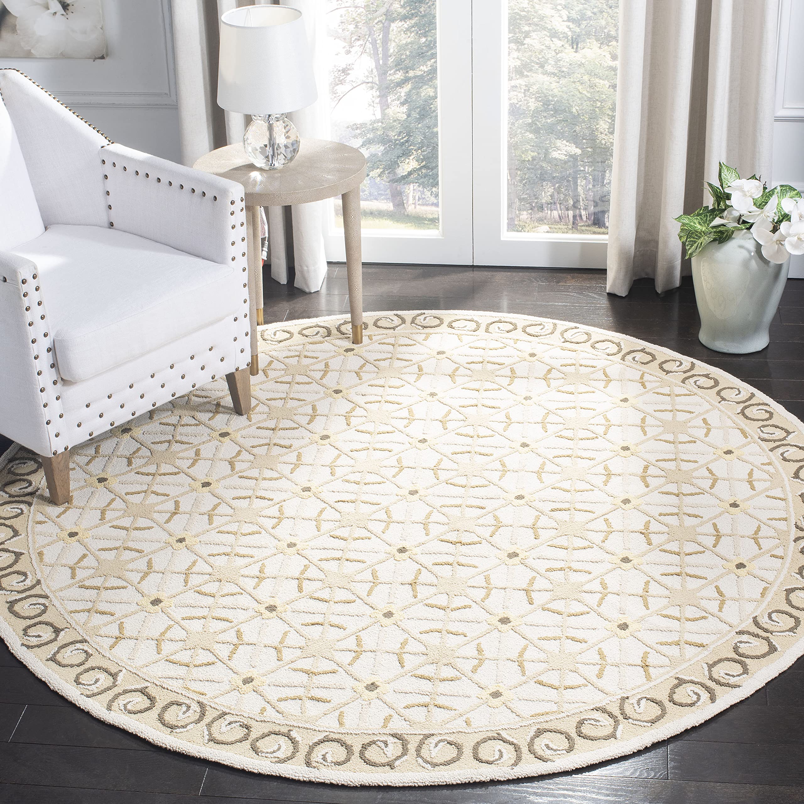 SAFAVIEH Newport Collection 6' Round Taupe/Beige NPT443C Handmade Cotton Area Rug - Perfect for Living Room, Bedroom & Home Decor