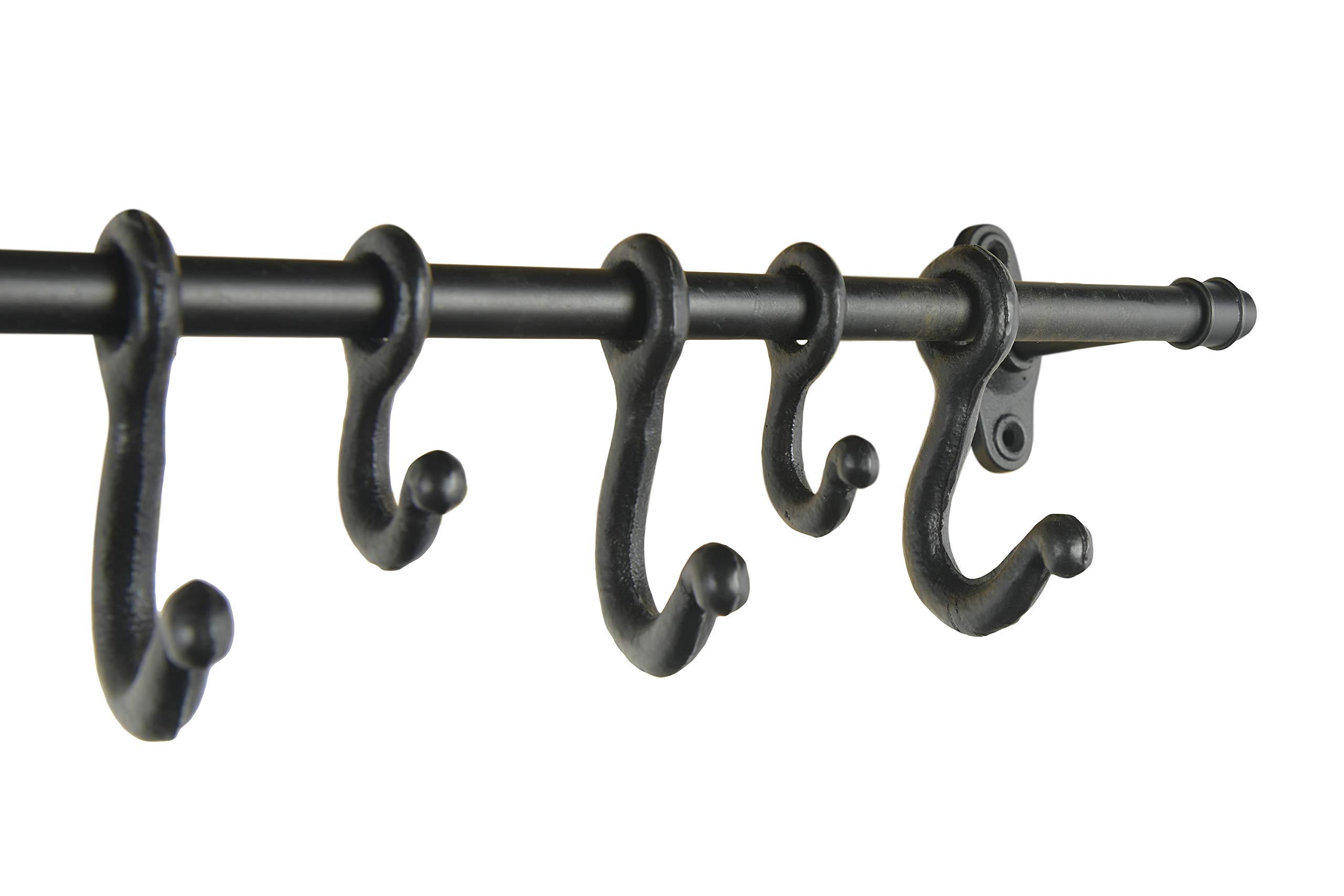 Decorative Forged Metal Wall Rod with 18 Hooks (DF2856) - Rustic Coat Rack for Entryway, Hallway & Bedroom Organization