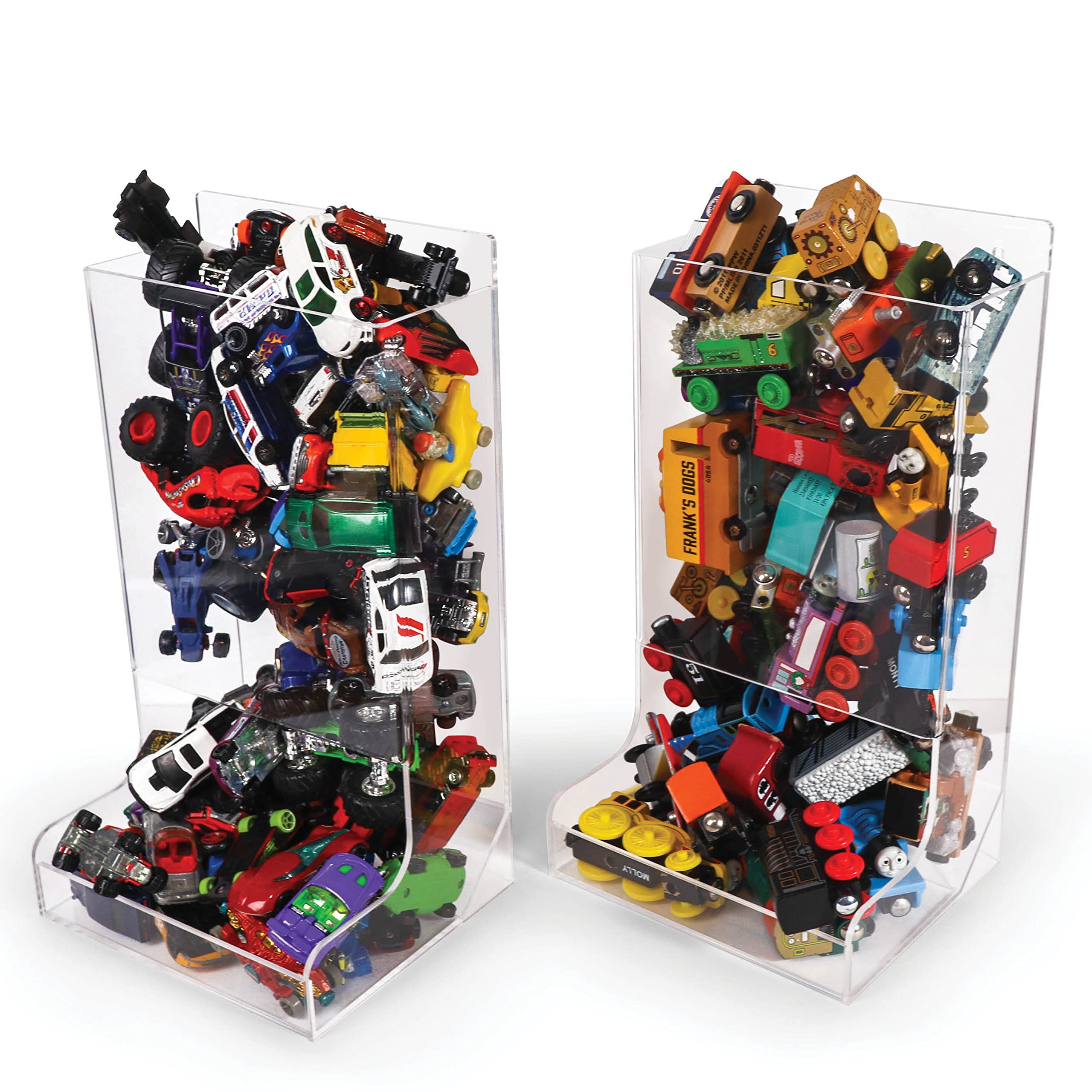 Acrylic Wall Organizer - 2 Pack Wall-Mounted Toy Storage Bin for Cars, Trains & Monster Trucks | Space-Saving Kids Room Organization | Perfect for Playrooms, Bedrooms & Daycare Centers