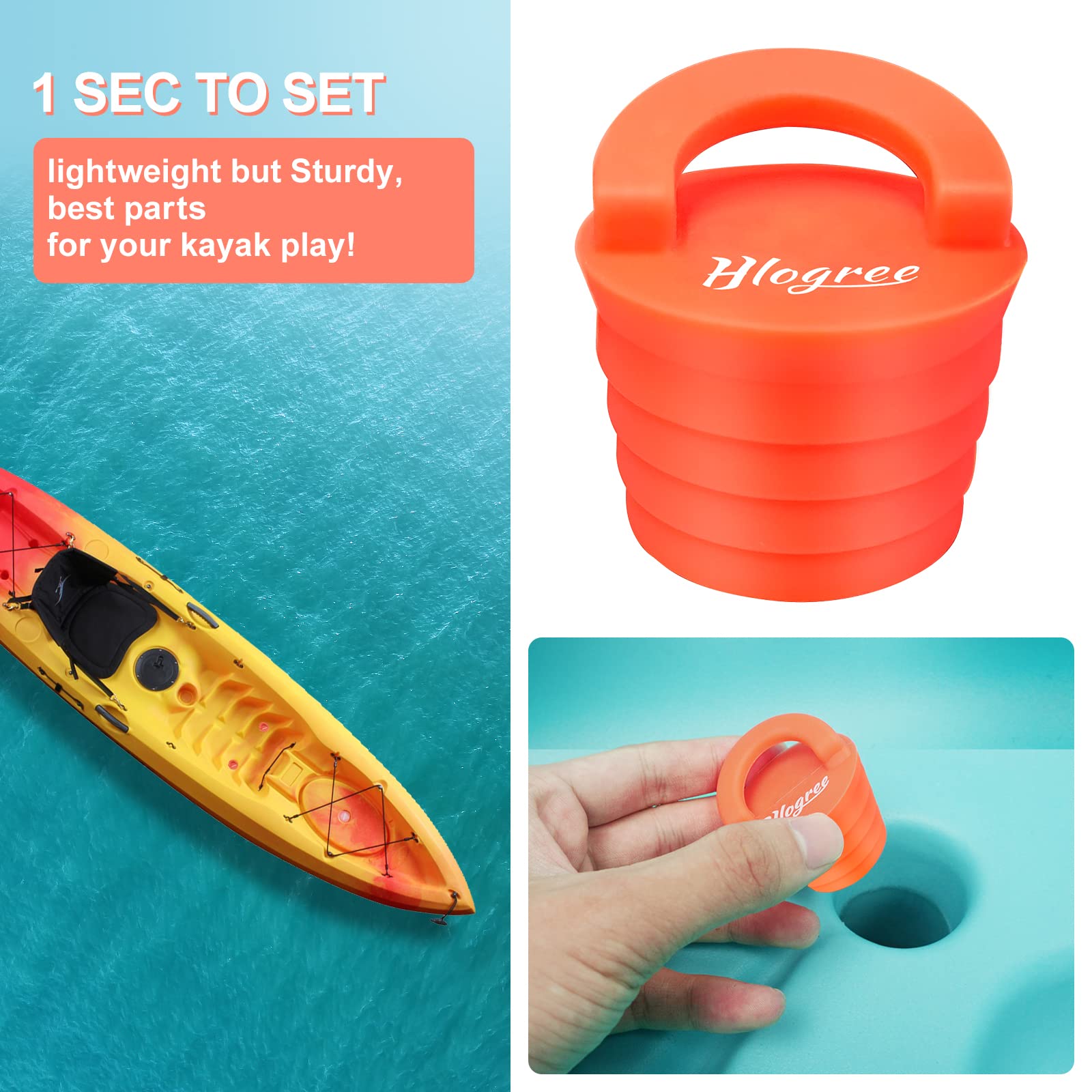 HLOGREE 6PCs Silicone Kayak Scupper Plugs - Universal Fit for Sit-On-Top Kayaks, Lifetime Warranty, Drain Stoppers & Replacement Parts - Perfect for Kayaking, Fishing, and Water Sports Adventures