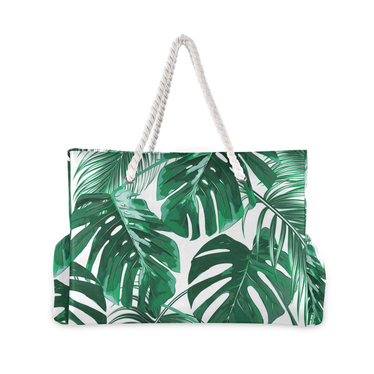 ALAZA Tropical Palm Leaves Beach Toy Bag - Durable Groceries & Essentials Tote for Seaside, Shower Stall, Swimming Pool, and Outdoor Adventures
