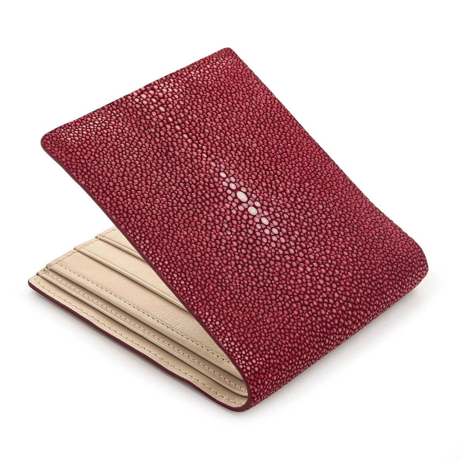 Genuine Stingray Skin Leather Wallet for Men - Red Burgundy Luxury Billfold - Perfect for Everyday Use, Business & Gift Giving
