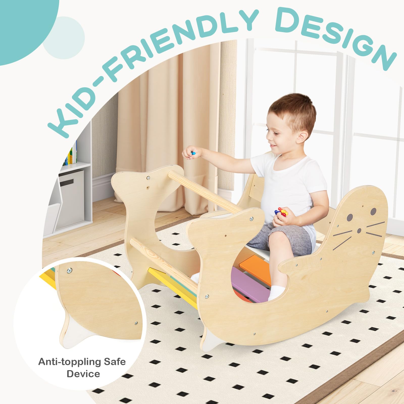 OLAKIDS 3-in-1 Montessori Wooden Climbing Toy Set - Pikler Triangle Arch, Rocker & Ladder for Toddlers | Indoor Play Gym for Boys & Girls | Perfect for Home Playrooms, Daycares & Preschools