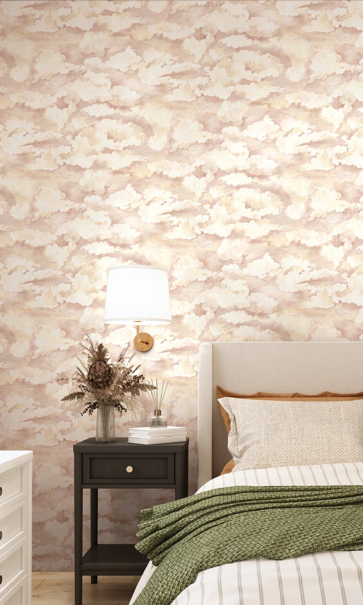 Coral Cloud Filled Sky Textured Wallpaper R9003 - Watercolor Design for Bedroom, Living Room & Nursery Decor