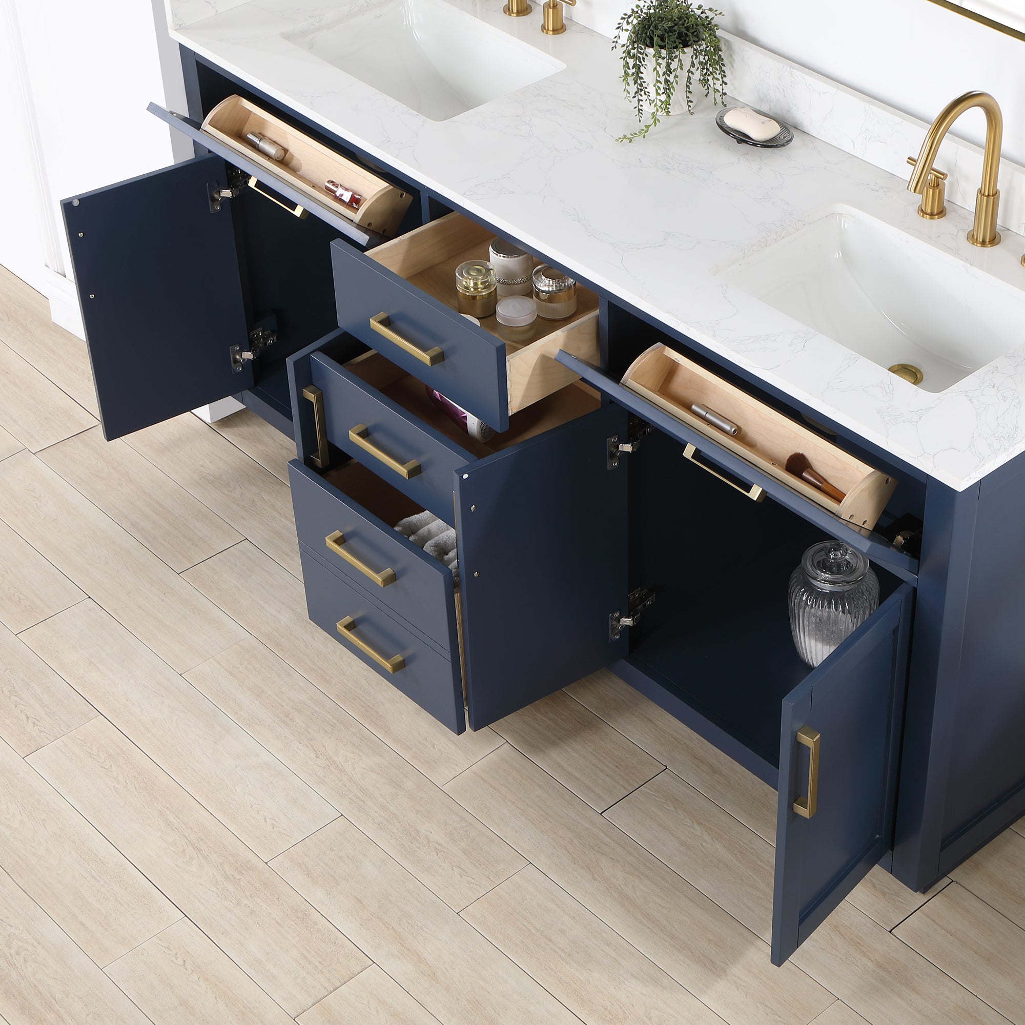 Gavino 72 Inch Double Sink Bathroom Vanity with White Composite Stone Countertop - Modern Farmhouse Style for Master Bath or Guest Bathroom
