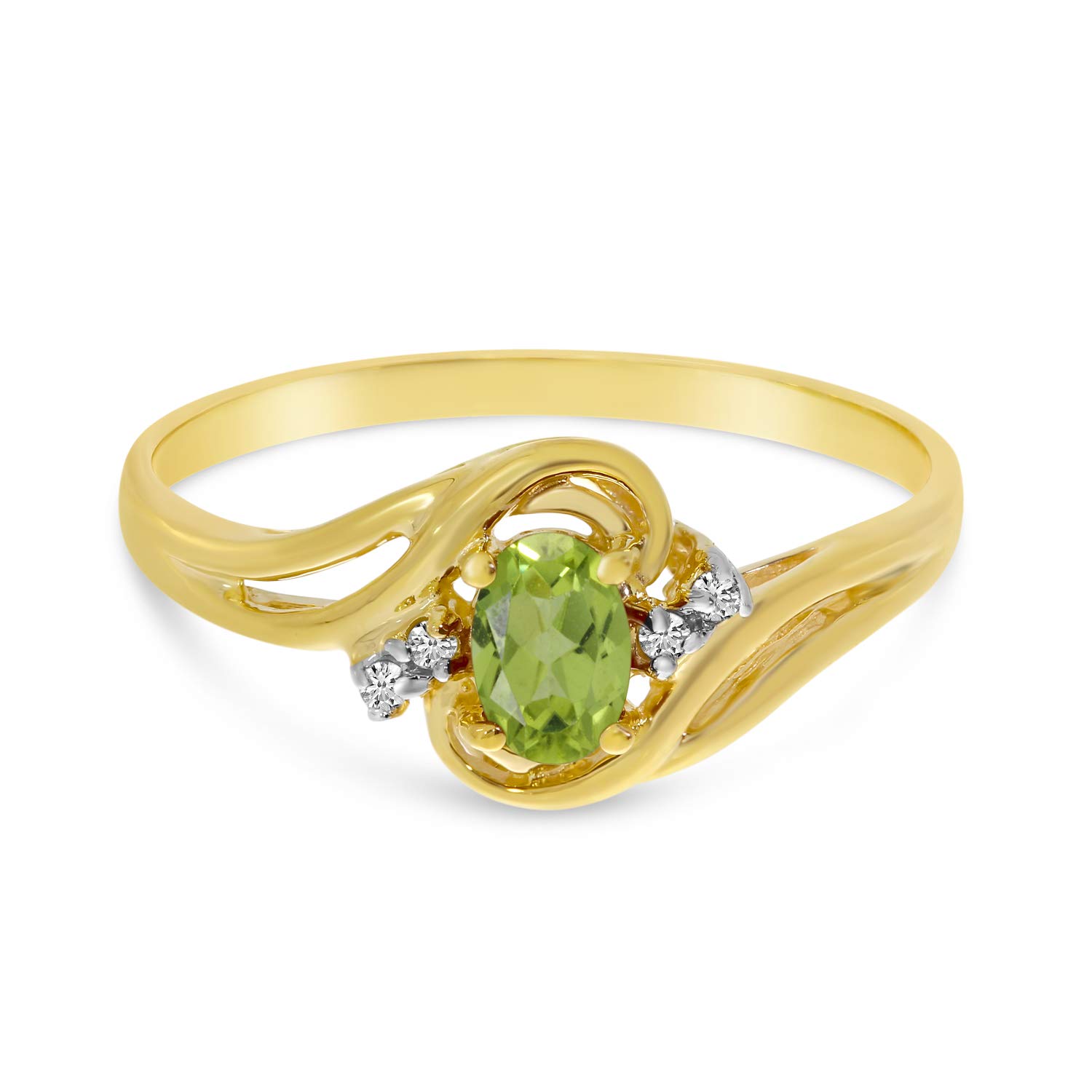 14K Yellow Gold Oval Peridot and Diamond Ring for Women - Elegant Birthstone Jewelry Gift for Anniversary, Engagement or Special Occasions