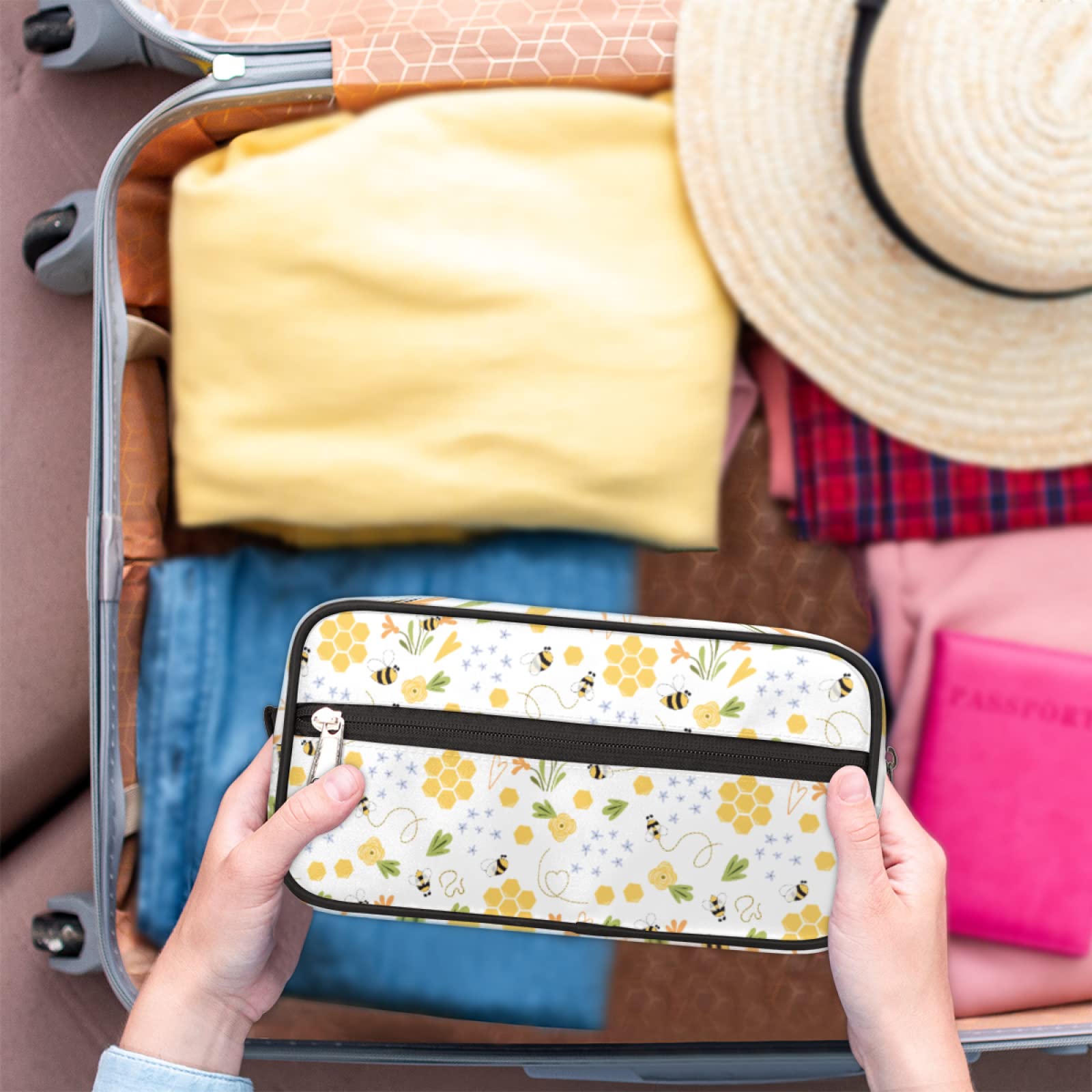Fly Bee Floral Travel Toiletry Bag - Cosmetic Organizer for Men & Women - Perfect for Showers & Trips