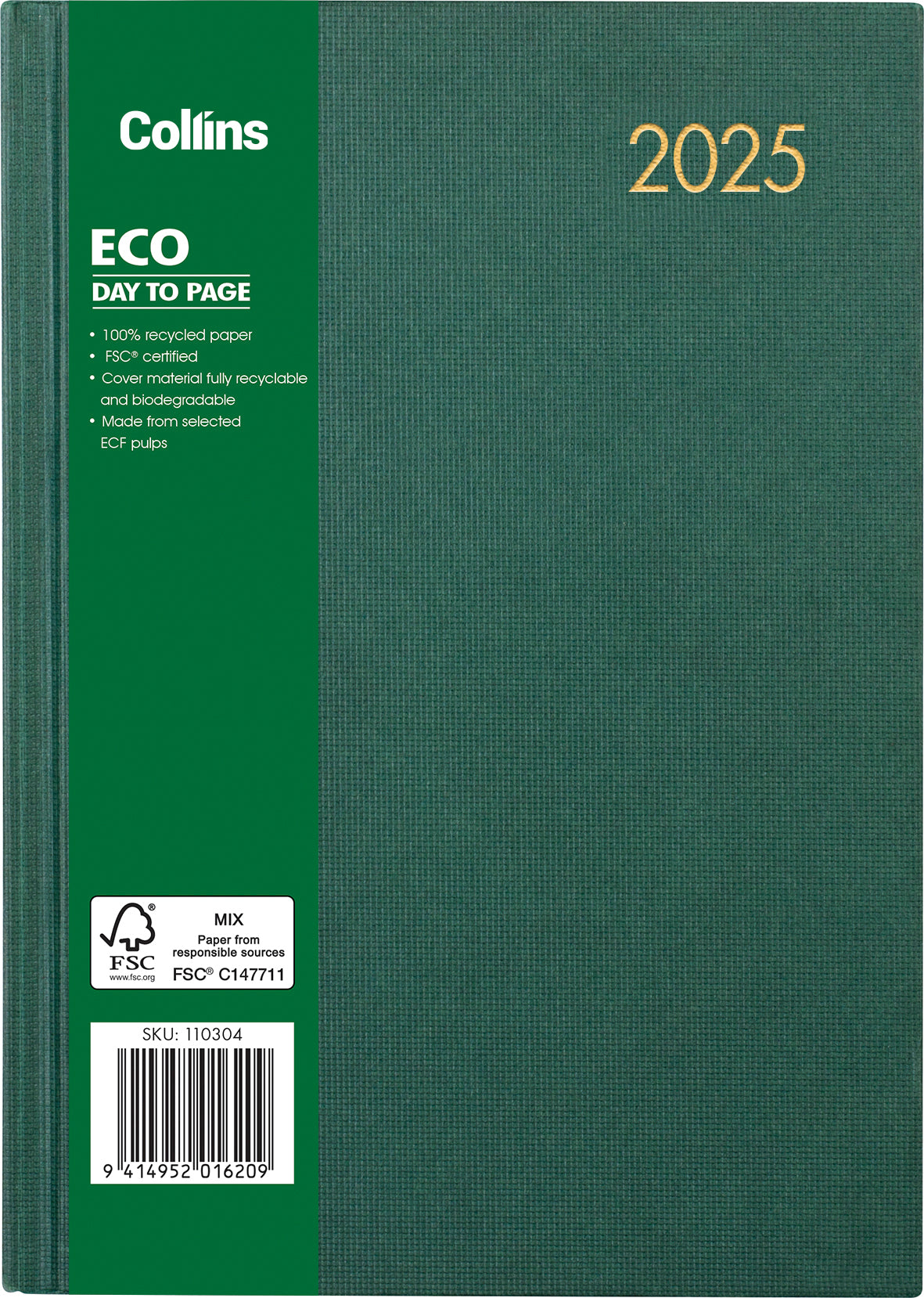 2025 Collins Eco Diary A5 Planner - Day Per Page, 148mm x 210mm, Sustainable Daily Journal for Work, School & Personal Organization | Perfect for Students, Professionals & Eco-Conscious Users
