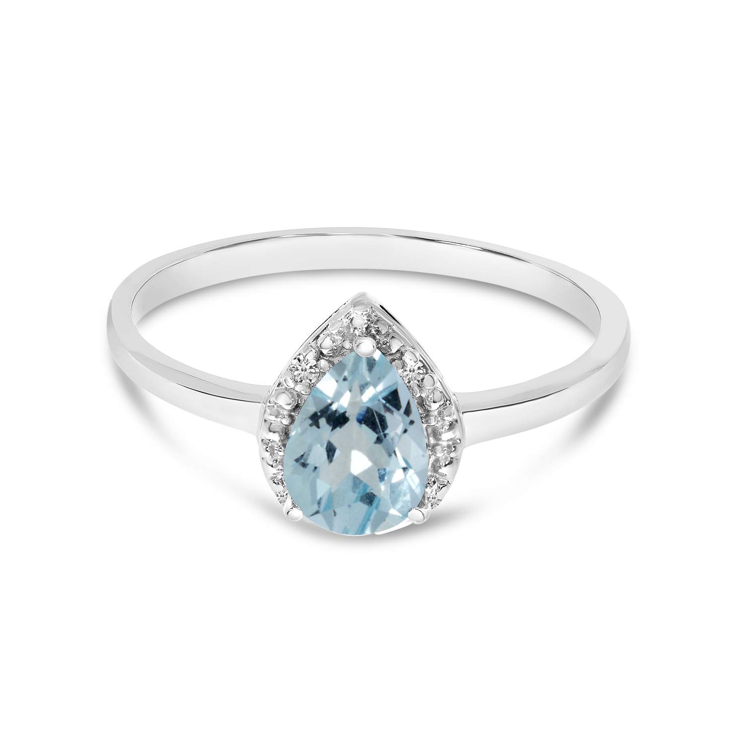 10K White Gold Pear Aquamarine and Diamond Engagement Ring - Elegant Wedding, Anniversary, or Gift Jewelry for Women