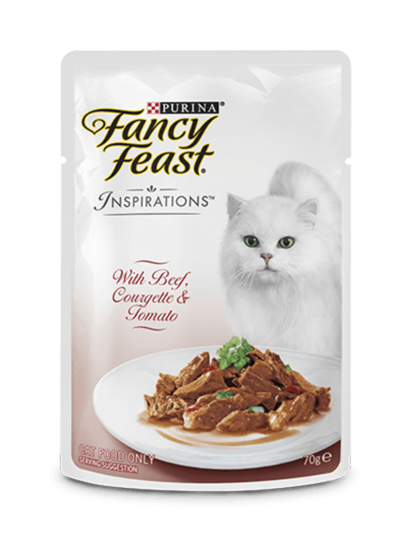 Fancy Feast Inspirations Beef, Zucchini & Tomato Wet Cat Food Pouch - 70g Grain-Free Recipe for Adult Cats - Perfect for Mealtime, Travel & On-the-Go Feeding