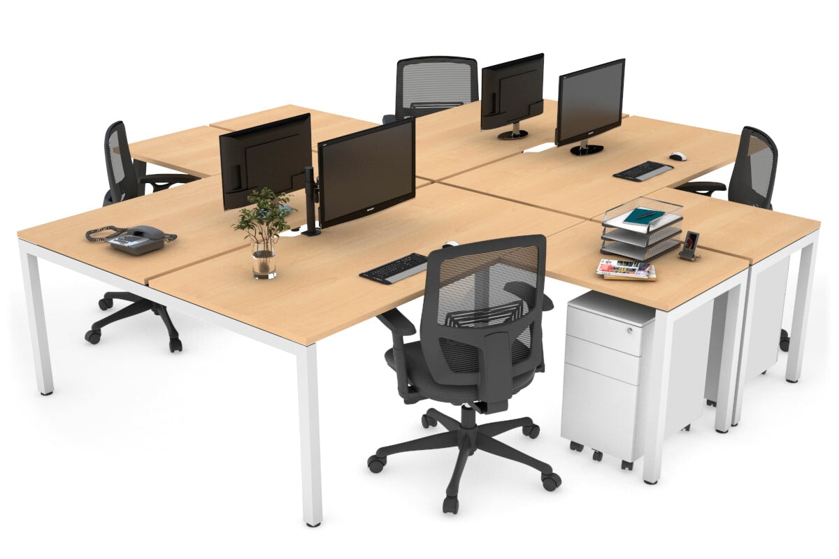 Quadro Square Legs 4-Person Corner Workstation Desk - 1600L x 1800W with Cable Management Scallop - Perfect for Office, Home Office & Collaborative Workspaces