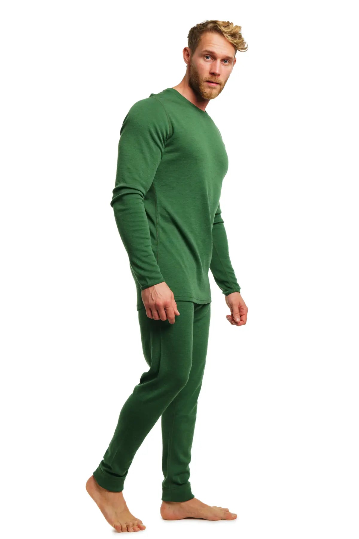 Men's Merino Wool Thermal Underwear Set 250g - Olive Green Base Layer for Cold Weather Hiking, Skiing & Winter Sports
