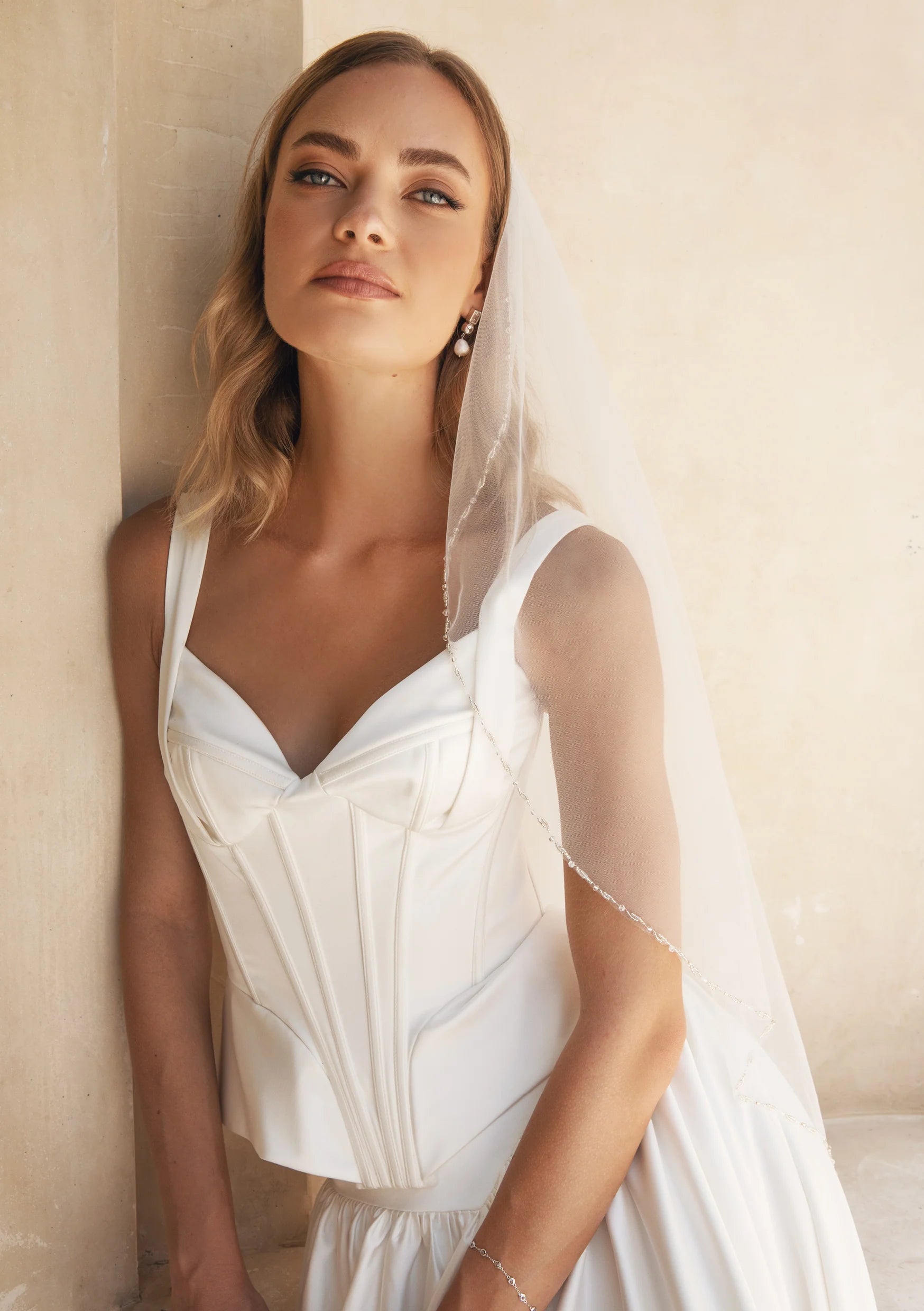 Lola Knight Ivory Beaded Wedding Veil with Elegant River Design - Perfect for Bridal Ceremonies, Photos & Special Occasions