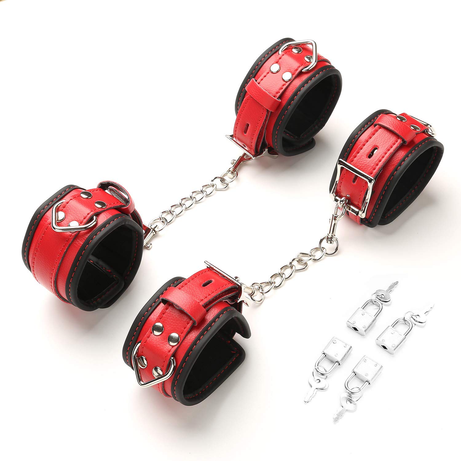 EXREIZST Adjustable Leather Wrist & Ankle Straps - Red Set for Fitness, Yoga & Strength Training - Comfortable Workout Accessories for Men & Women