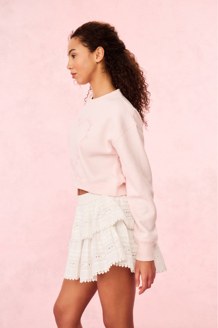 Elegant Ruffle Mini Skirt with Heart Eyelet Lace Trim - Perfect for Date Nights, Parties & Summer Outfits