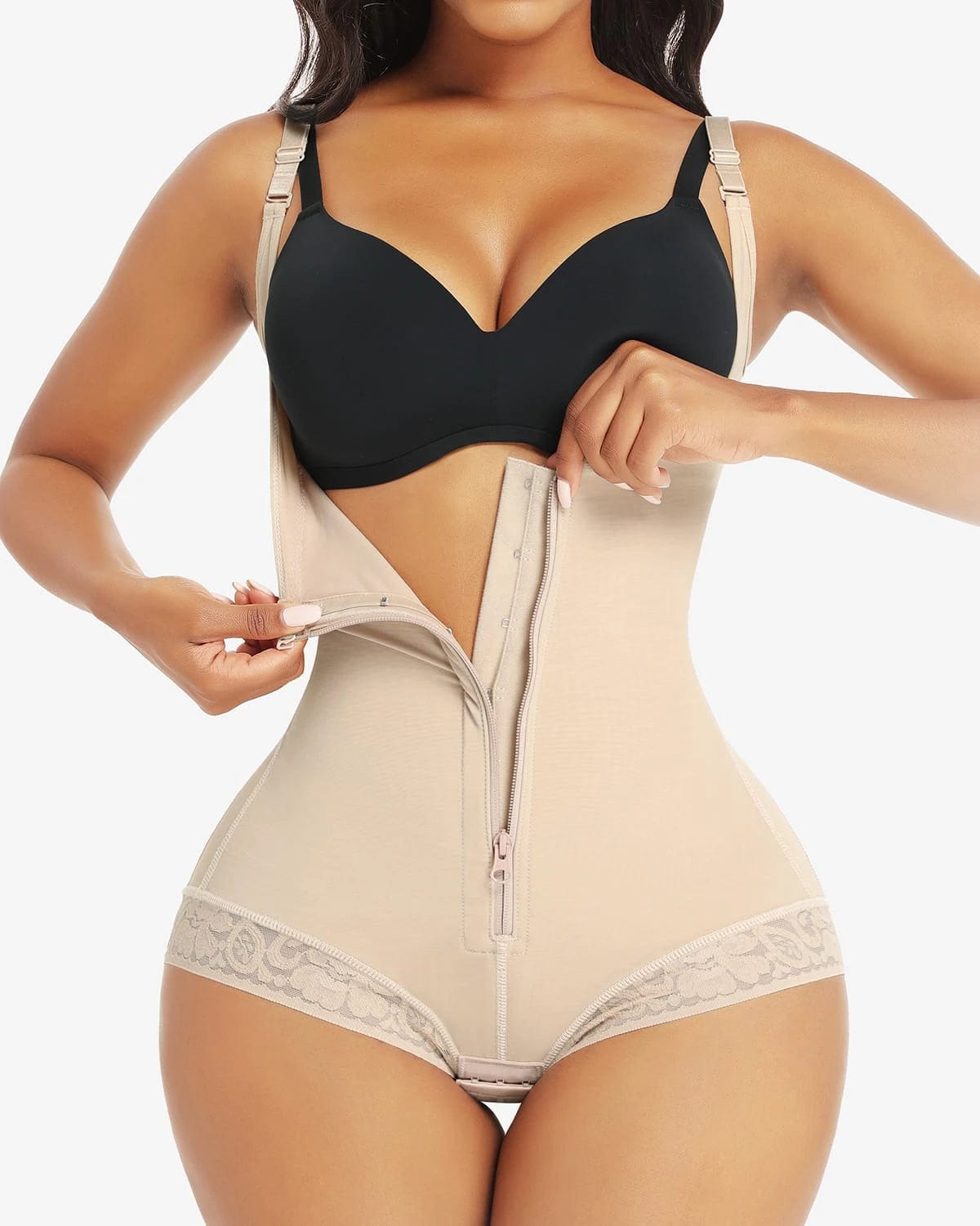 AirSlim® Lace Zipper Open Bust Shapewear for Women - Slimming Bodysuit with Adjustable Straps for Tummy Control & Waist Cincher - Perfect for Wedding, Evening Dresses & Special Occasions