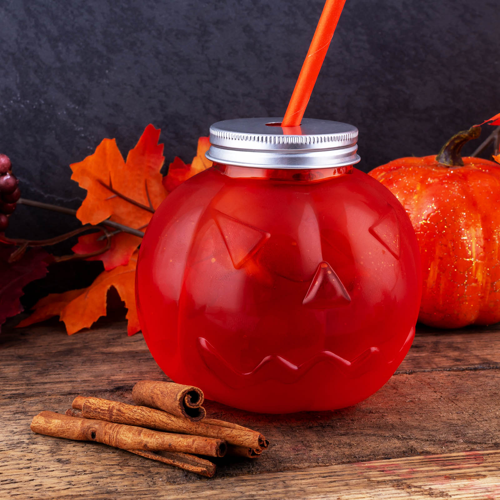 BarConic® Orange Pumpkin Cup - BPA-Free Plastic Halloween Party Cups (Set of 12) for Fall Decorations, Thanksgiving Dinner & Autumn Celebrations
