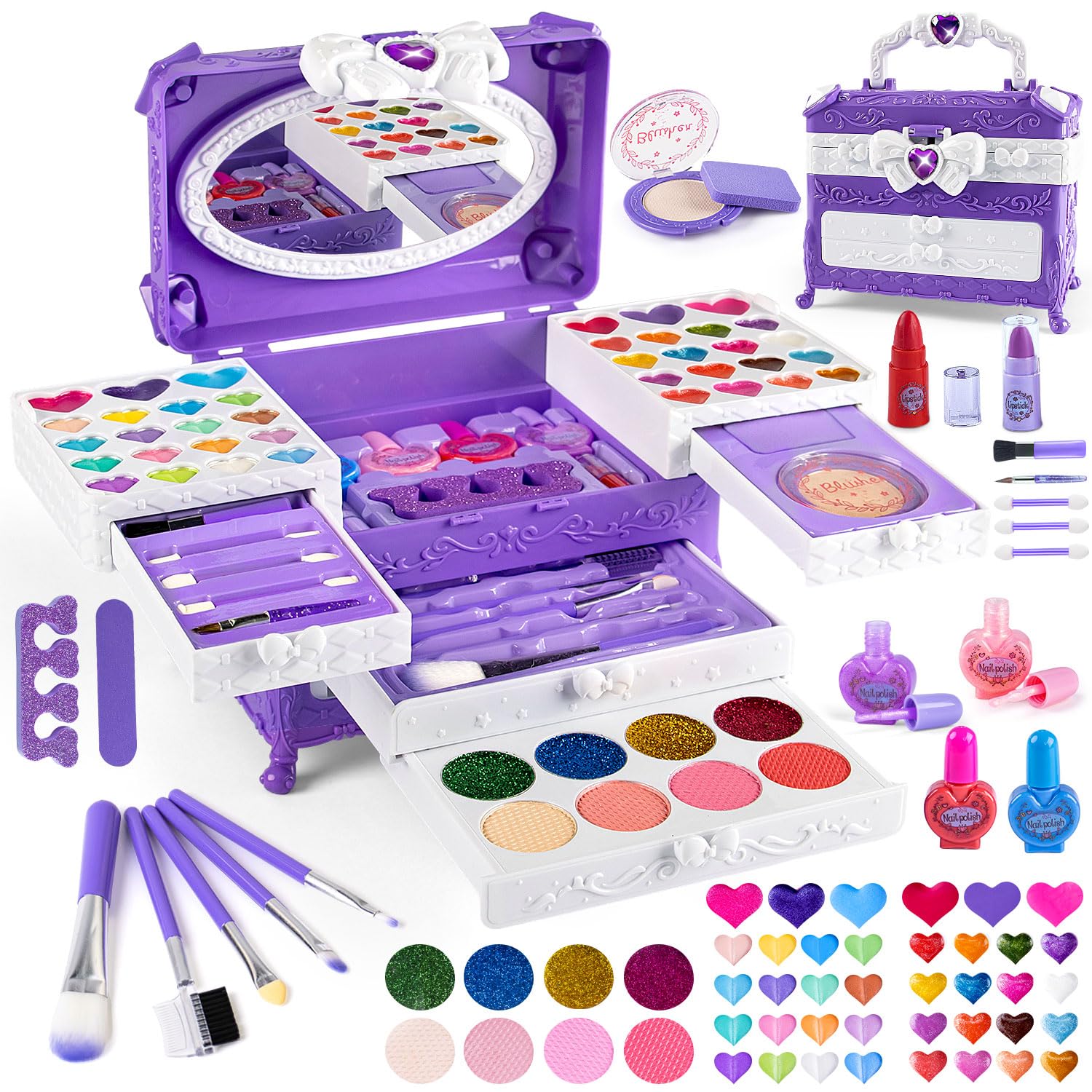 **66Pcs Washable Kids Makeup Kit for Girls - Pretend Play Makeup Set, Non-Toxic & Safe for Toddlers Ages 3-12 | Perfect Christmas & Birthday Gift for Girls | Great for Dress-Up, Role Play & Party Fun**