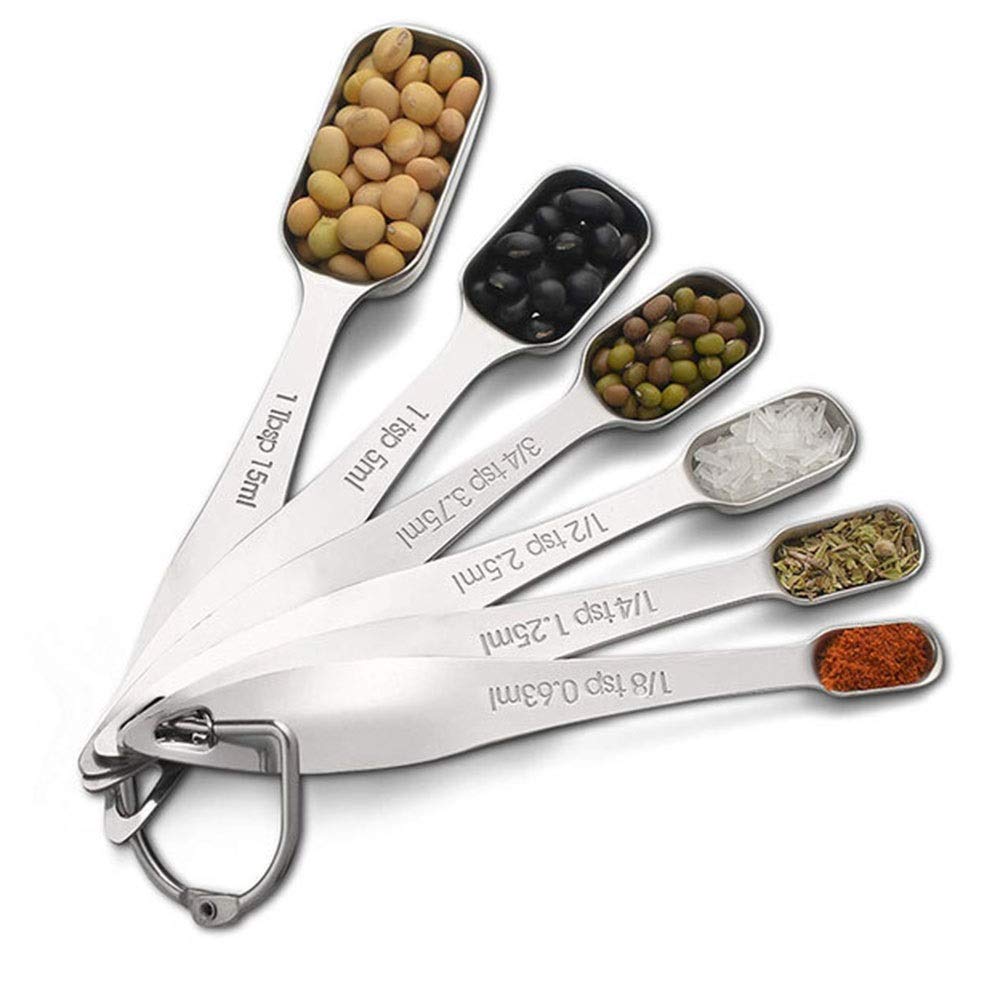 Premium 6-Piece Stainless Steel Measuring Spoon Set - Rectangular Design with Graduated Markings for Precise Baking & Cooking | Ideal for Measuring Spices, Dry Ingredients & Liquids | Perfect for Home Chefs, Bakers & Professional Kitchens