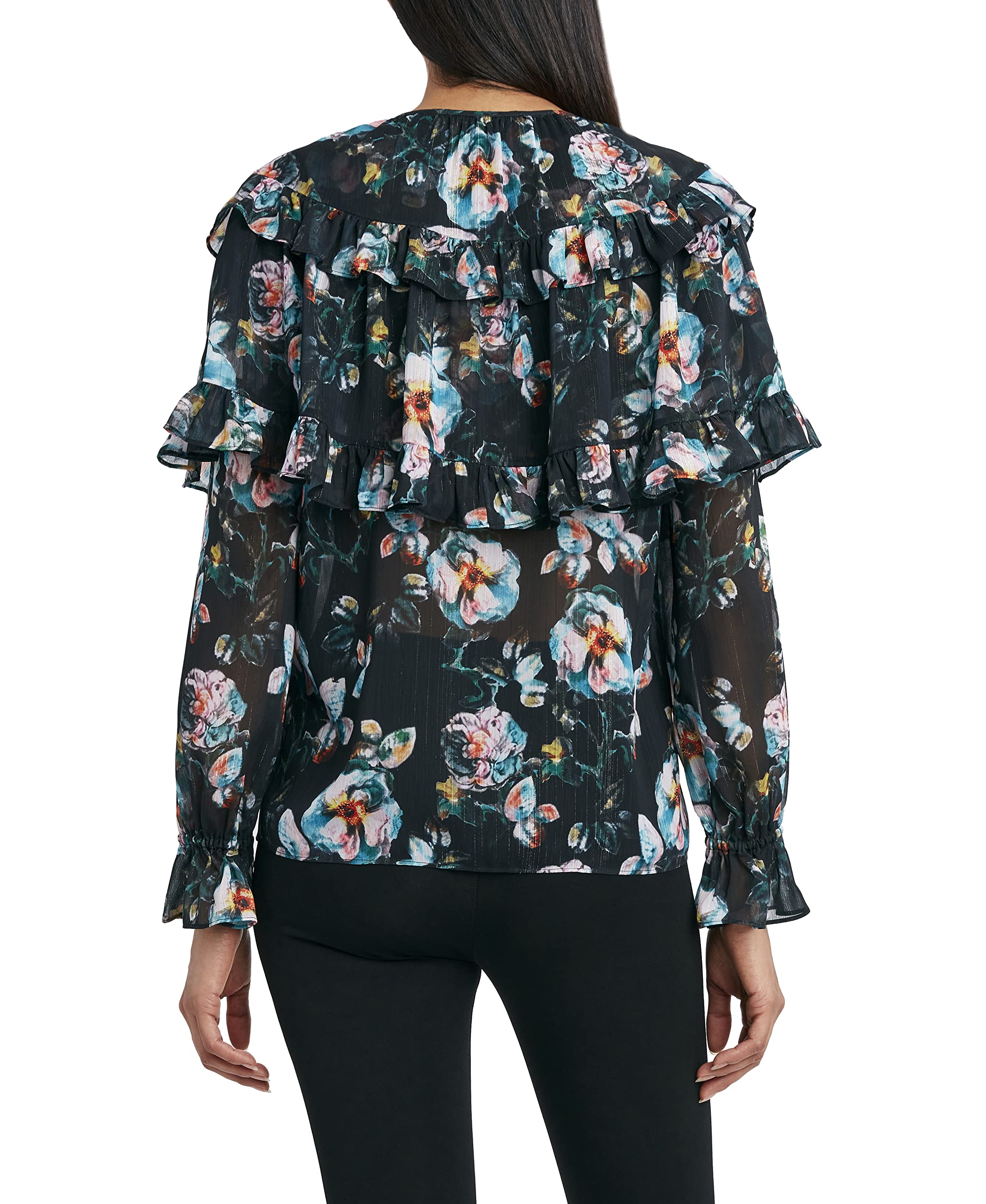 BCBGMAXAZRIA Women's Long Sleeve Ruffled Tie-Front Blouse - Elegant Office Wear & Special Occasion Outfit
