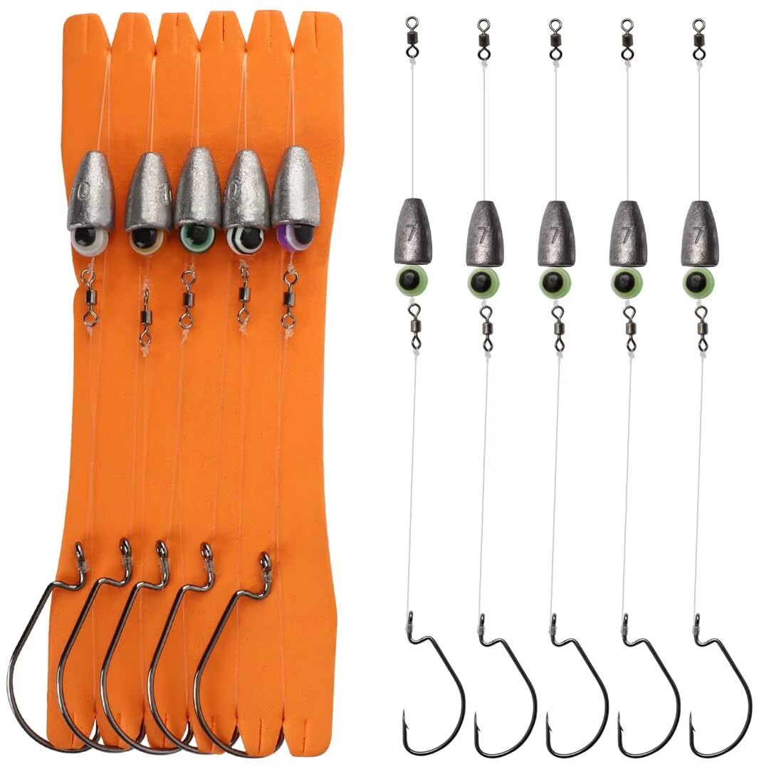 Dovesun 10/5PCS Carolina Rig Kit for Bass Fishing - Pre-Tied Fishing Rigs with Hooks, Swivels, Fluorocarbon Line & Weights - Perfect for Freshwater, Saltwater, Catfish & Bass Fishing Adventures