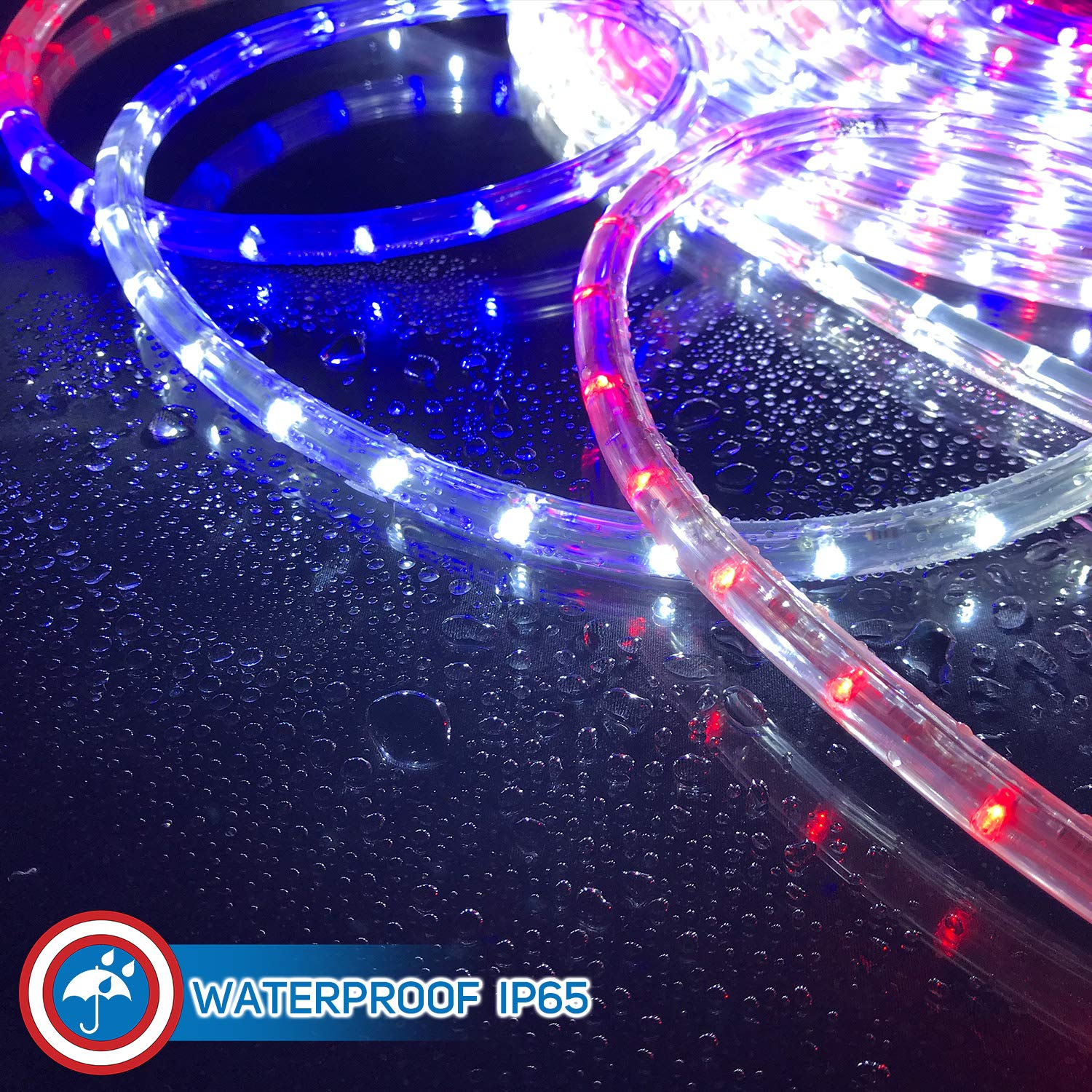 Patriotic LED Rope Lights 100ft - Red White Blue Outdoor Decor for 4th of July & Memorial Day - Perfect for Patio & Deck Lighting