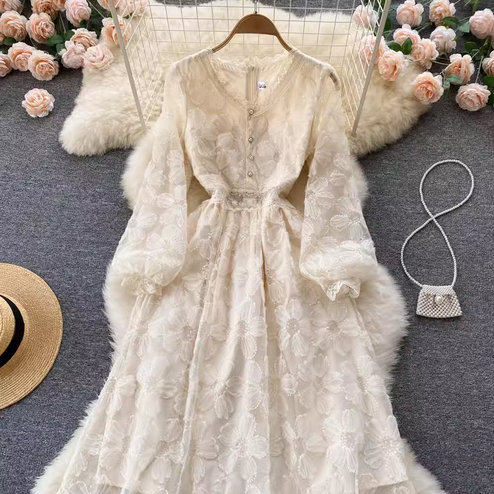 Elegant V-Neck Lace A-Line Dress for Women - Fairy Inspired Formal Gown for Weddings, Parties & Special Occasions