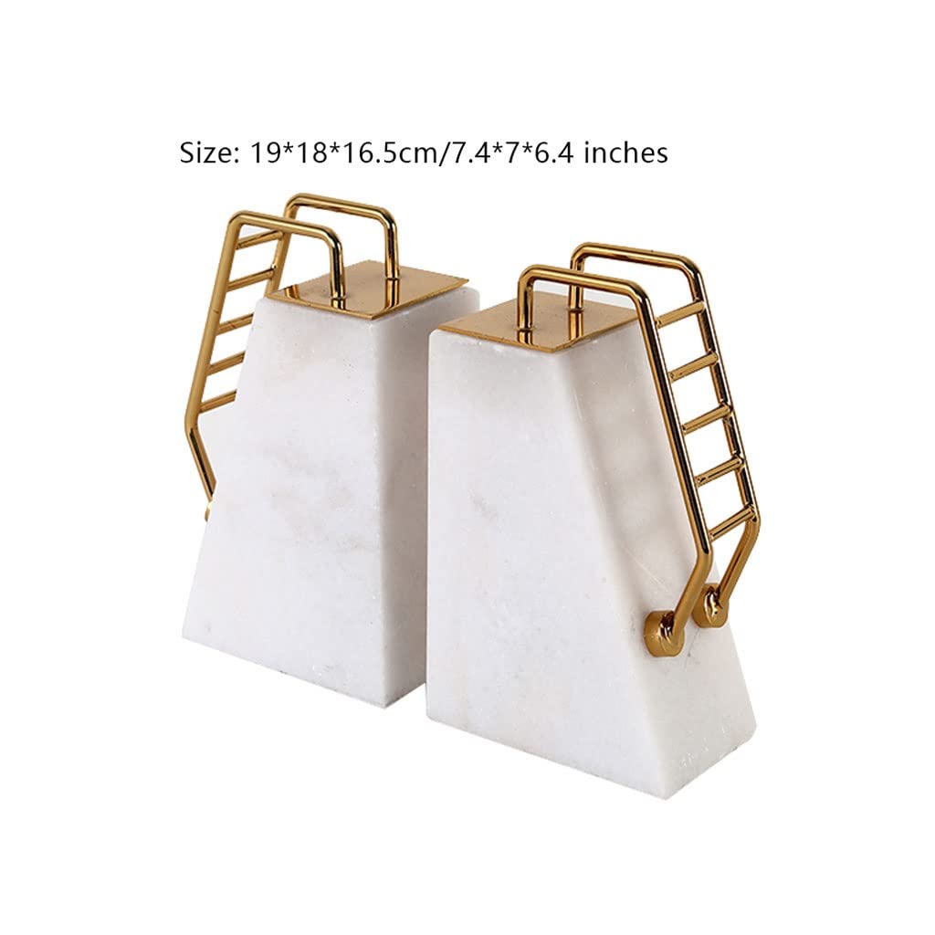 Nordic Marble Bookends - Metal Staircase Design Book Holders for Heavy Books | Elegant Home Office Desk Decor & Study Organizer | Perfect Gift for Book Lovers (Set of 2) - Ideal for Bookshelves, Office Desks, and Reading Nooks