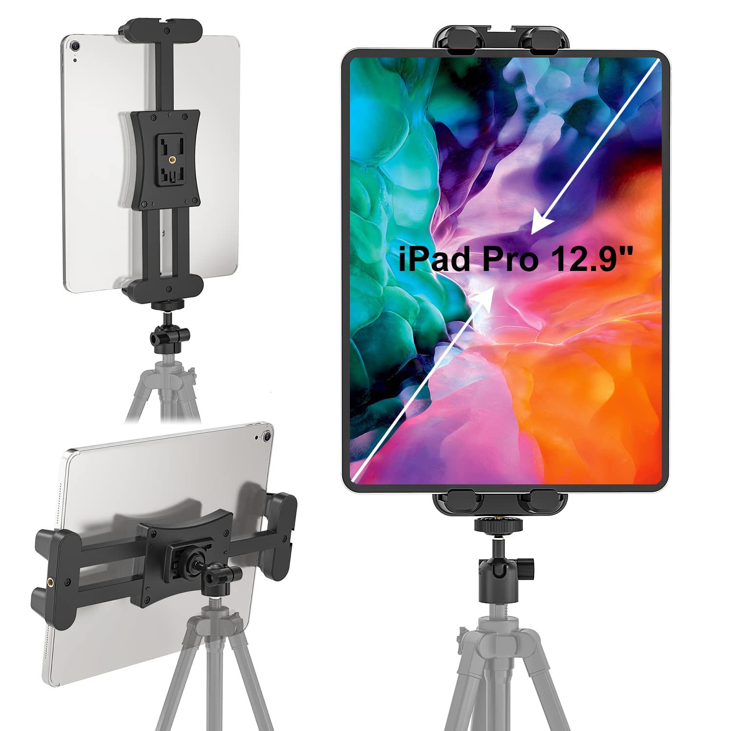 Cenawin Tablet Tripod Stand with Ball Head, Universal Tablet Holder for Selfie Stick, Monopod, Camera - Compatible with iPad Pro, iPad Air, iPad Mini & 4.7