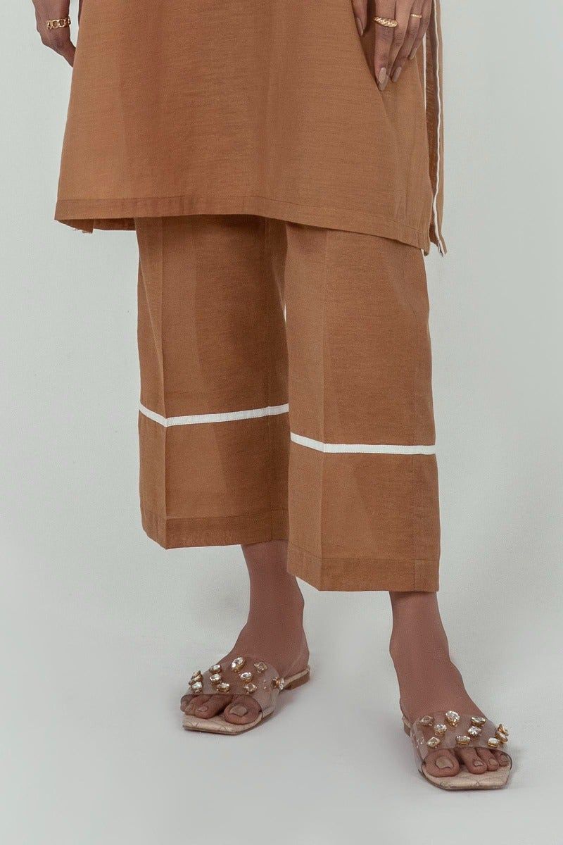 Sana Safinaz Women's Brown Culotte Pants - High Waisted Wide Leg Palazzo Trousers for Casual, Office & Party Wear