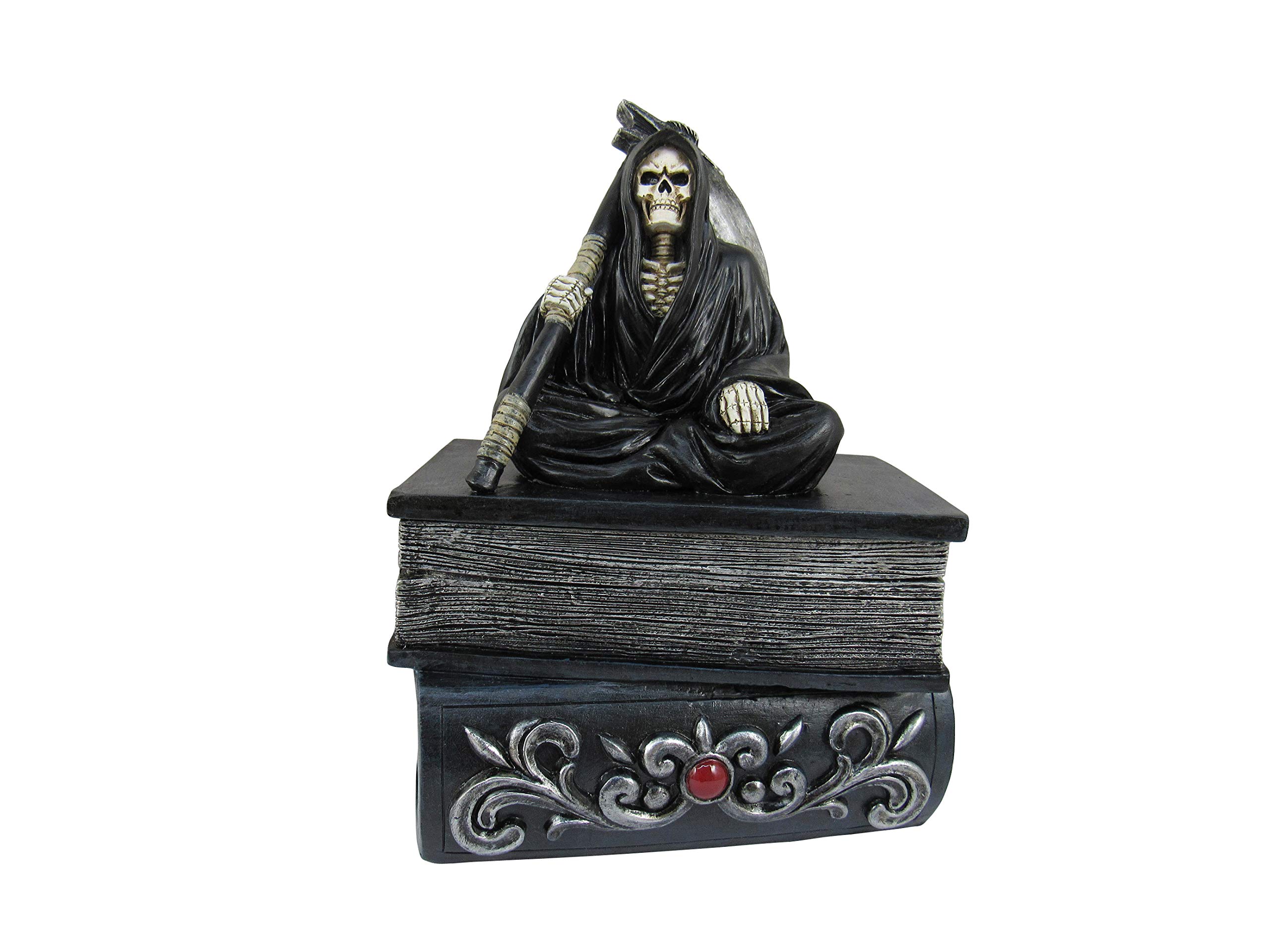 DWK Grim Reaper Halloween Decor Box with Lid - 8 Inch Gothic Bookshelf & Jewelry Storage | Perfect for Spooky Home Decor, Goth Accessories Organization, and Halloween Party Decoration