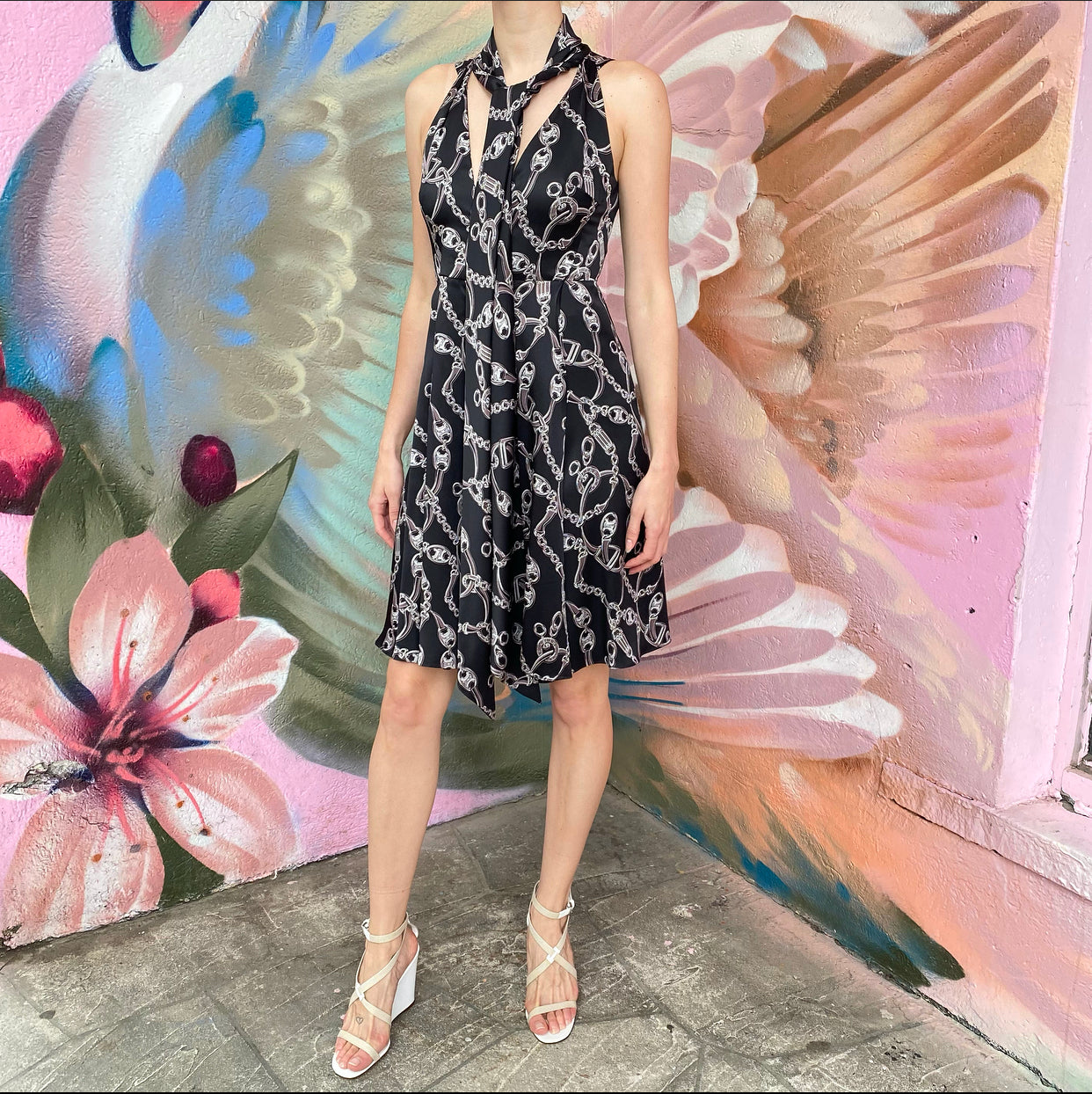 Celine Silk Logo Pattern Sleeveless Dress for Women - XS Size, Elegant Summer Party & Cocktail Attire