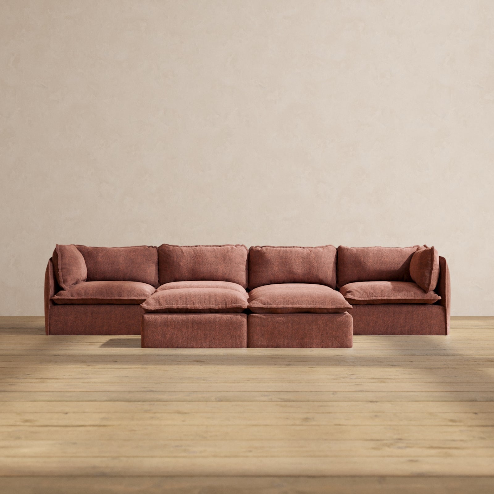 Modular Performance 4 Seater Sofa with Bench Ottoman in Chestnut Brown | Premium Fabric Blend | Perfect for Living Room, Family Room & Home Theater Seating
