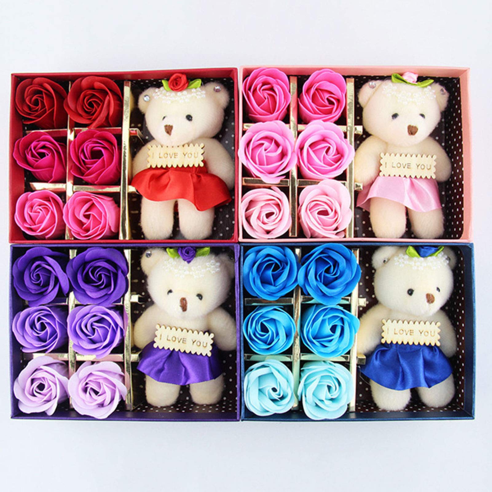 6Pcs Artificial Soap Rose Flower Bear Doll - Romantic Birthday Gift for Women, Valentine's Day Present, Party Decoration | Perfect for Anniversaries, Weddings, and Home Decor