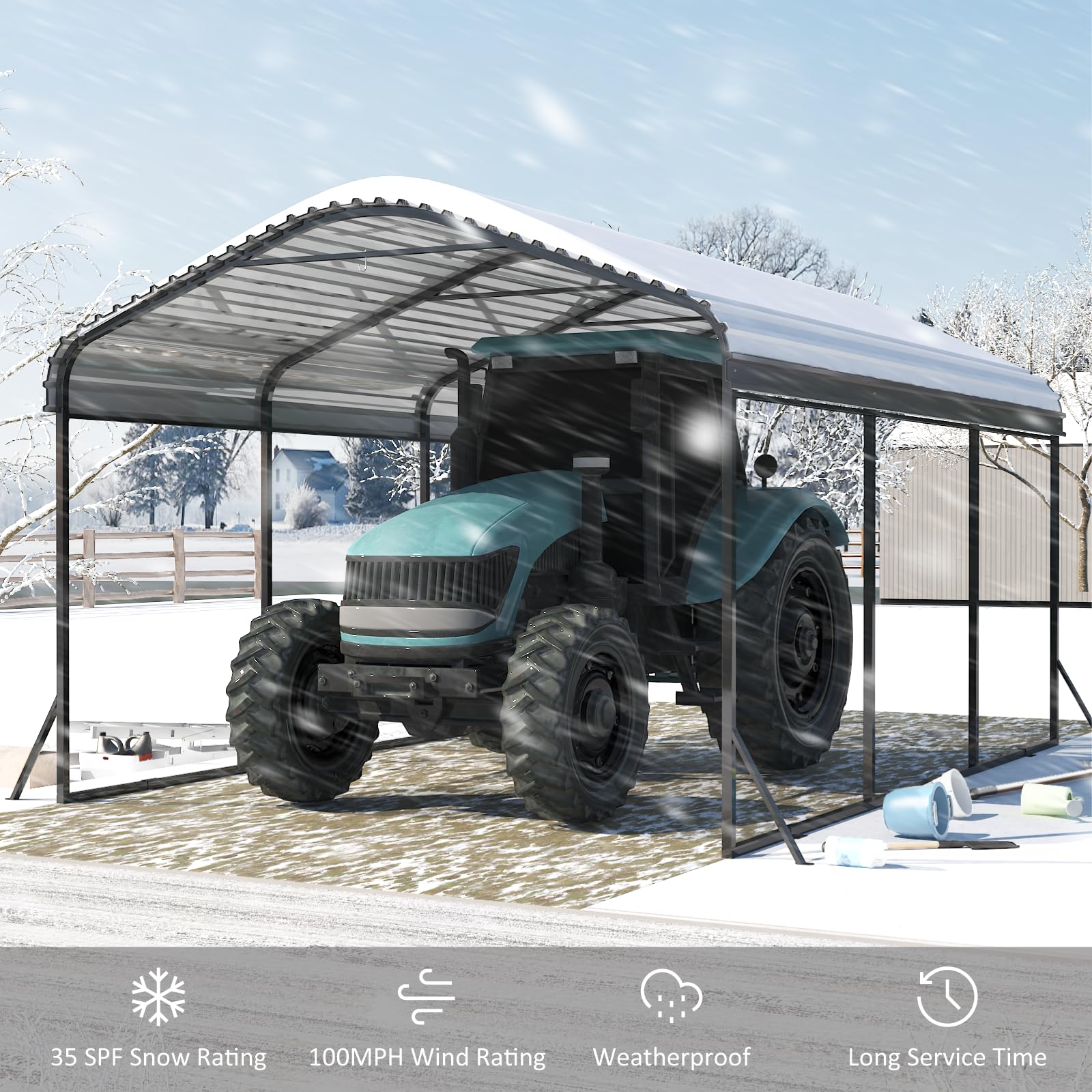 10x15 FT Heavy Duty Metal Carport Canopy - Galvanized Steel Roof & All-Metal Frame - Outdoor Car Shelter for Cars, Trucks, Boats & RV Protection - Weatherproof Garage Alternative for Home, Farm & Commercial Use