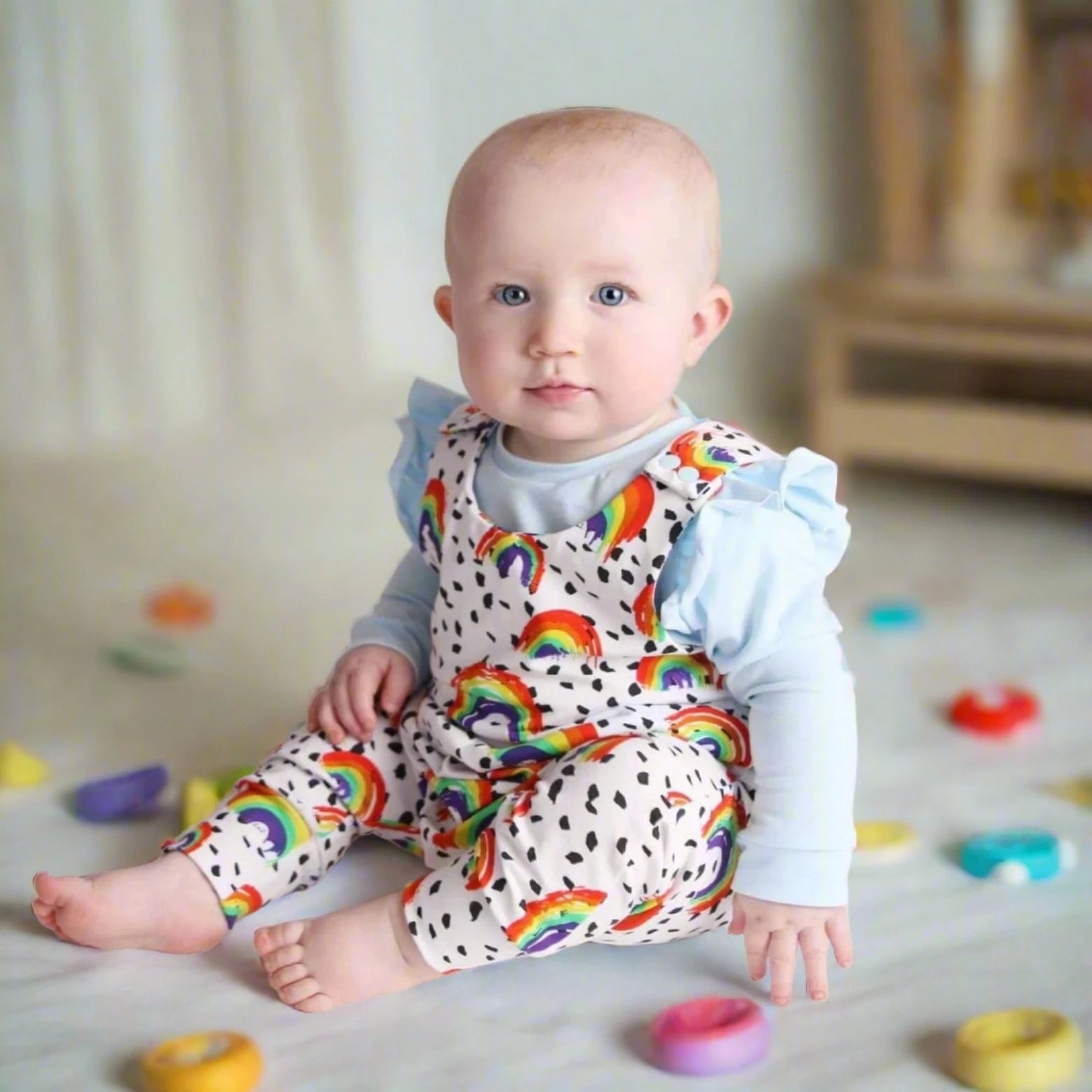 Organic Cotton Child & Toddler Dungarees with Rainbow Design - Soft & Comfortable Overalls for Baby Boys & Girls - Perfect for Playtime, Daycare & Outdoor Adventures