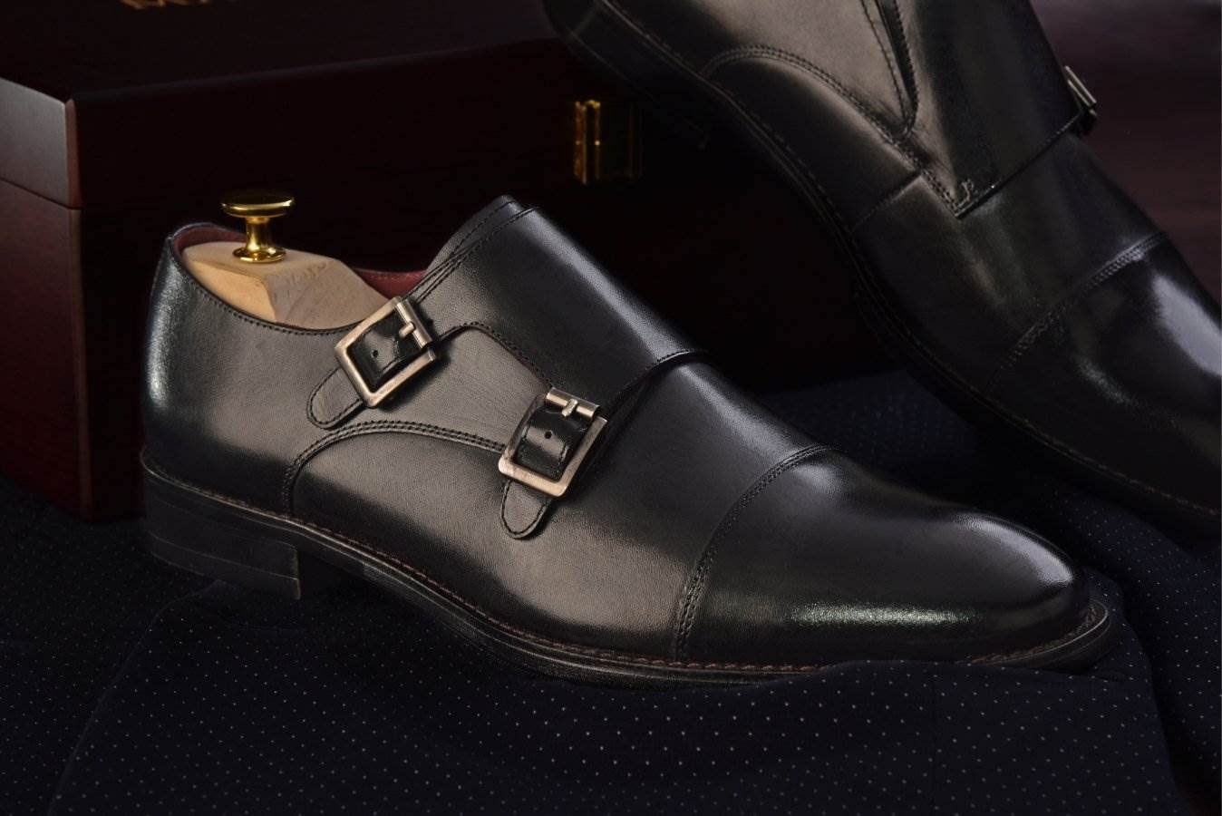 Marc Brunell Men's Genuine Leather Double Monk Strap Dress Shoes with Steel Buckle - Classic Formal Business Oxfords in Wooden Gift Box (Includes Extra Laces & Shoe Care Kit) - Perfect for Office, Weddings & Special Occasions