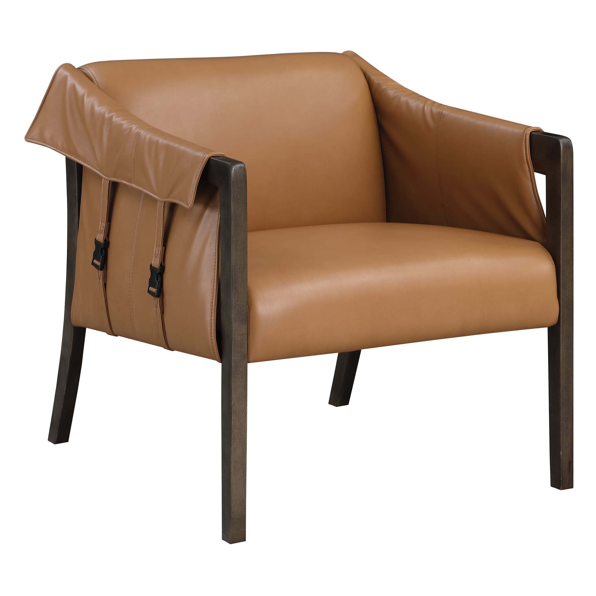 OSP Parkfield Faux Leather Accent Chair - Sling Buckle Design, Solid Hardwood Frame, Camel Brown - Perfect for Living Room, Office or Reading Nook