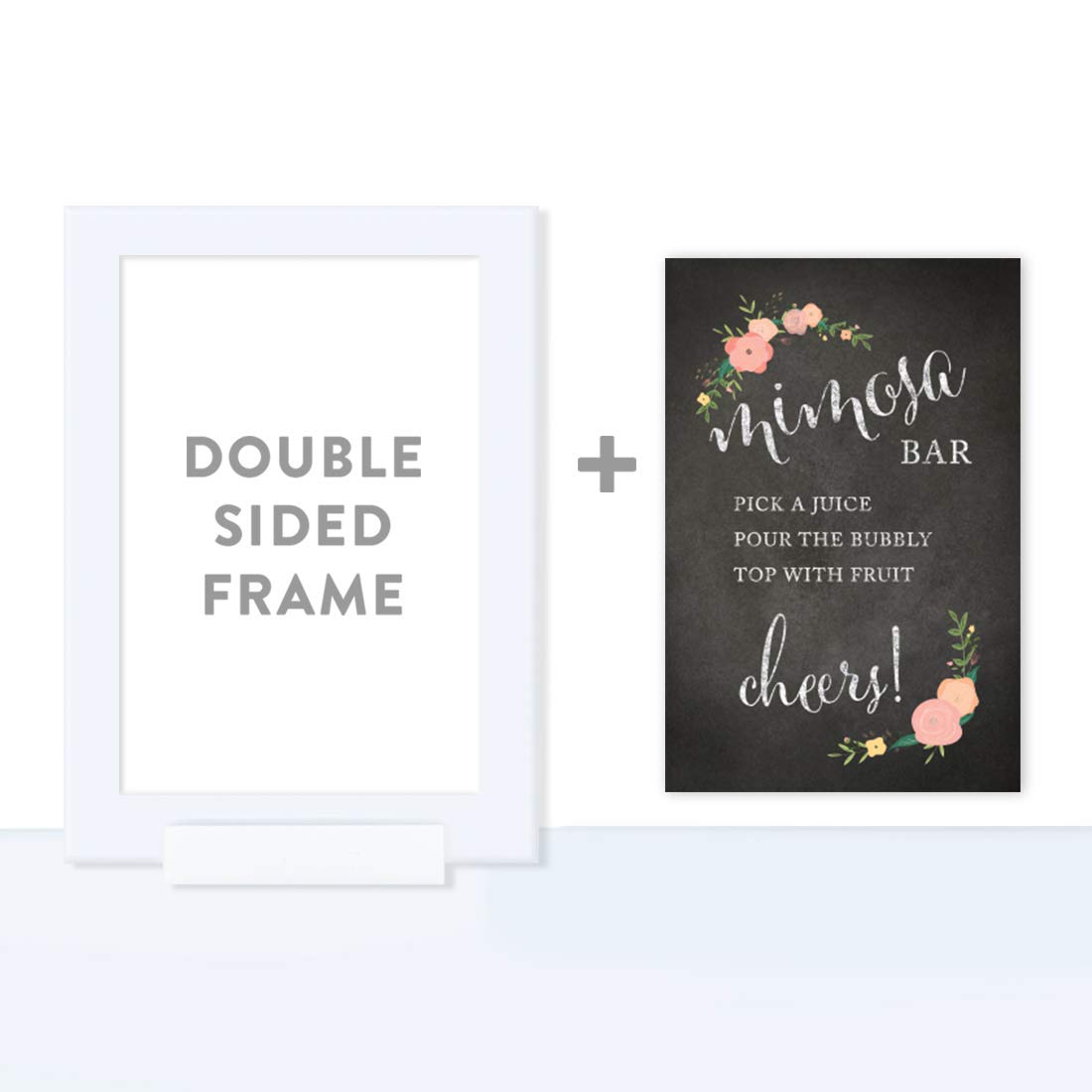 4x6 Inch Andaz Press Framed Wedding Party Sign - Chalkboard Floral Roses Print - Build Your Own Mimosa Bar Sign - Pick Juice, Pour Champagne, Top with Fruit - Perfect for Bridal Showers, Bachelorette Parties & Wedding Receptions (1-Pack)