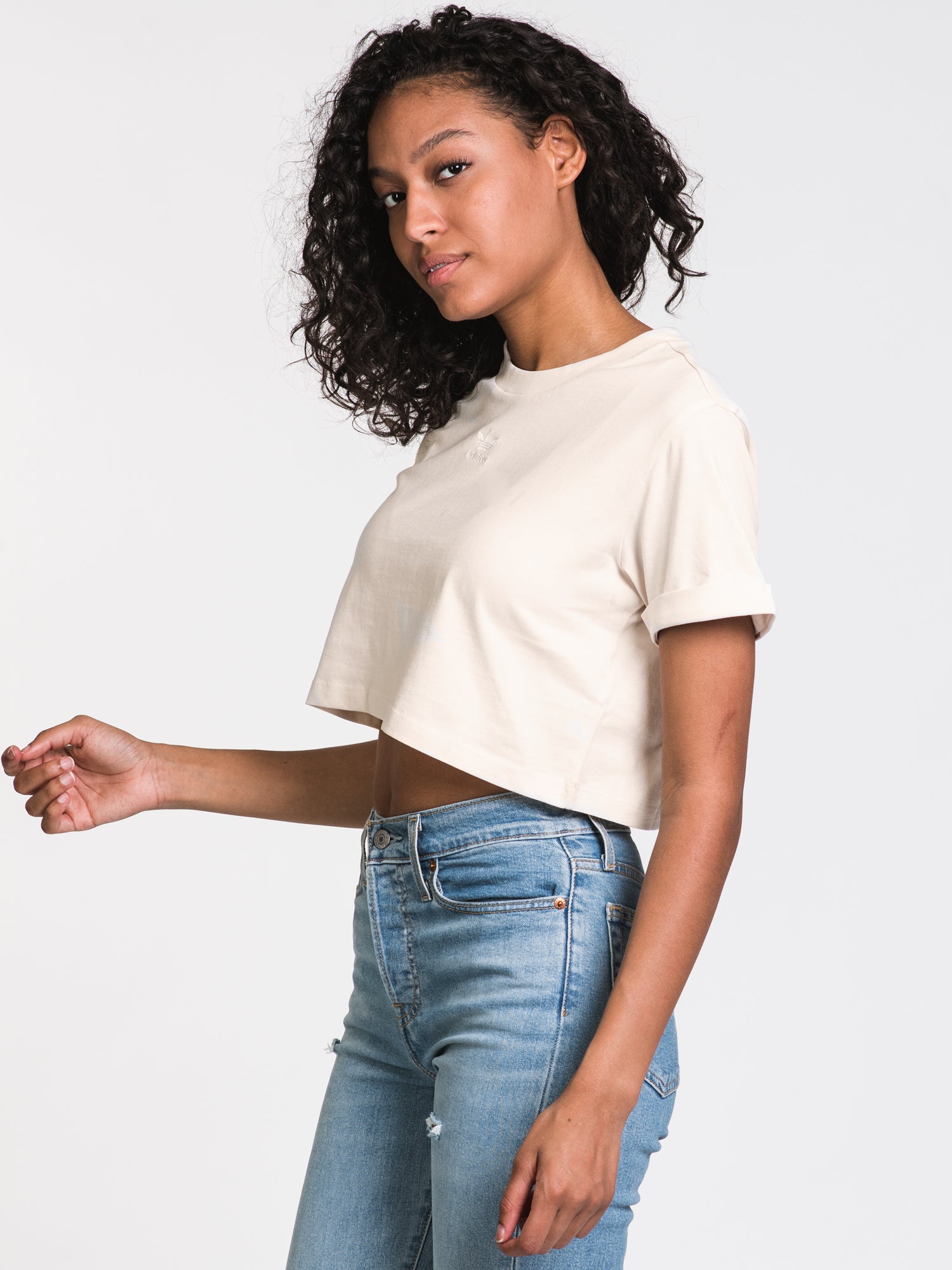Adidas Cropped Logo Tee - Women's Short Sleeve Casual T-Shirt for Gym, Running & Streetwear | Clearance Sale