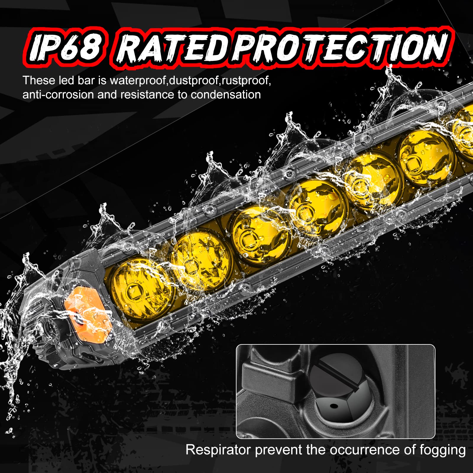 14 Inch & 54 Inch Yellow LED Light Bars with Wiring Harness Kit - Waterproof Off-Road Lighting for Trucks, ATVs, UTVs, Jeeps, Boats & Trailers