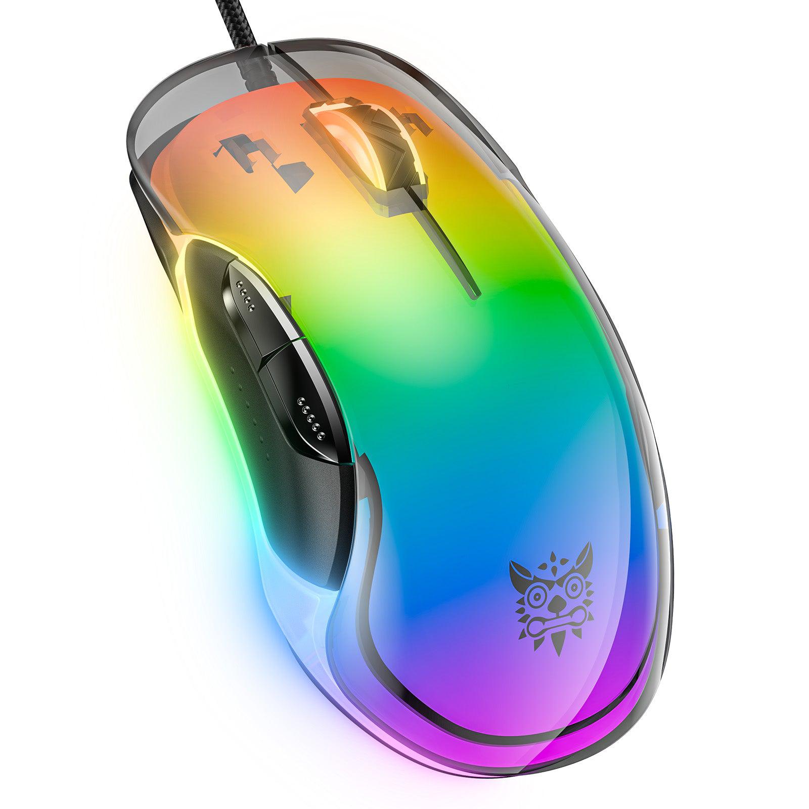 ONIKUMA CW925 RGB Backlit Wired Gaming Mouse - 12800 DPI Adjustable, Lightweight Ergonomic Design, Transparent Black Shell for PC, Laptop, Gaming & Office Use