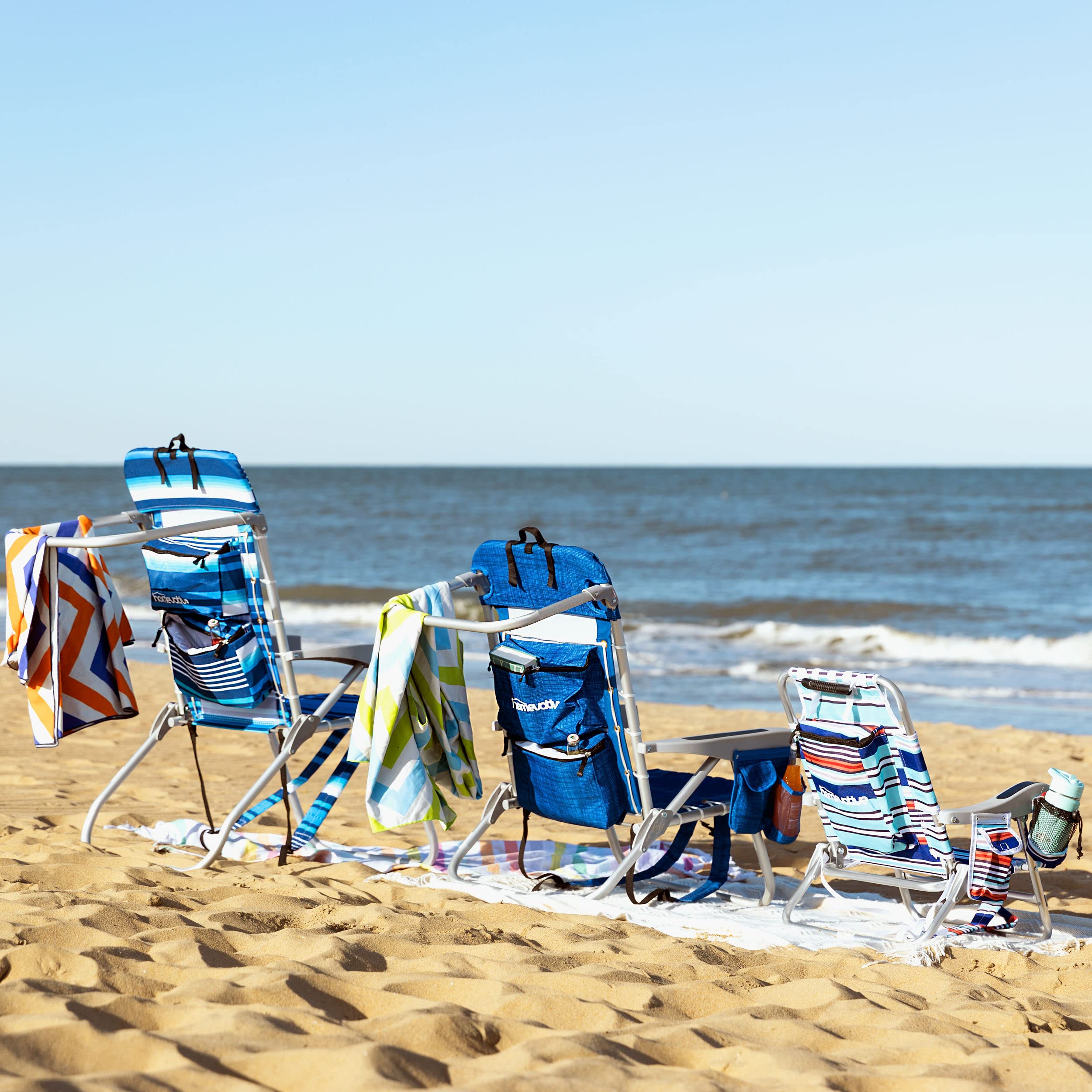 Homevative Portable Backpack Fold-Up Beach Chair - 5 Position Reclining, Built-in Towel Bar, Cooler Pocket, Storage Pouch & Cup Holder - Perfect for Beach, Camping, Picnics and Outdoor Relaxation