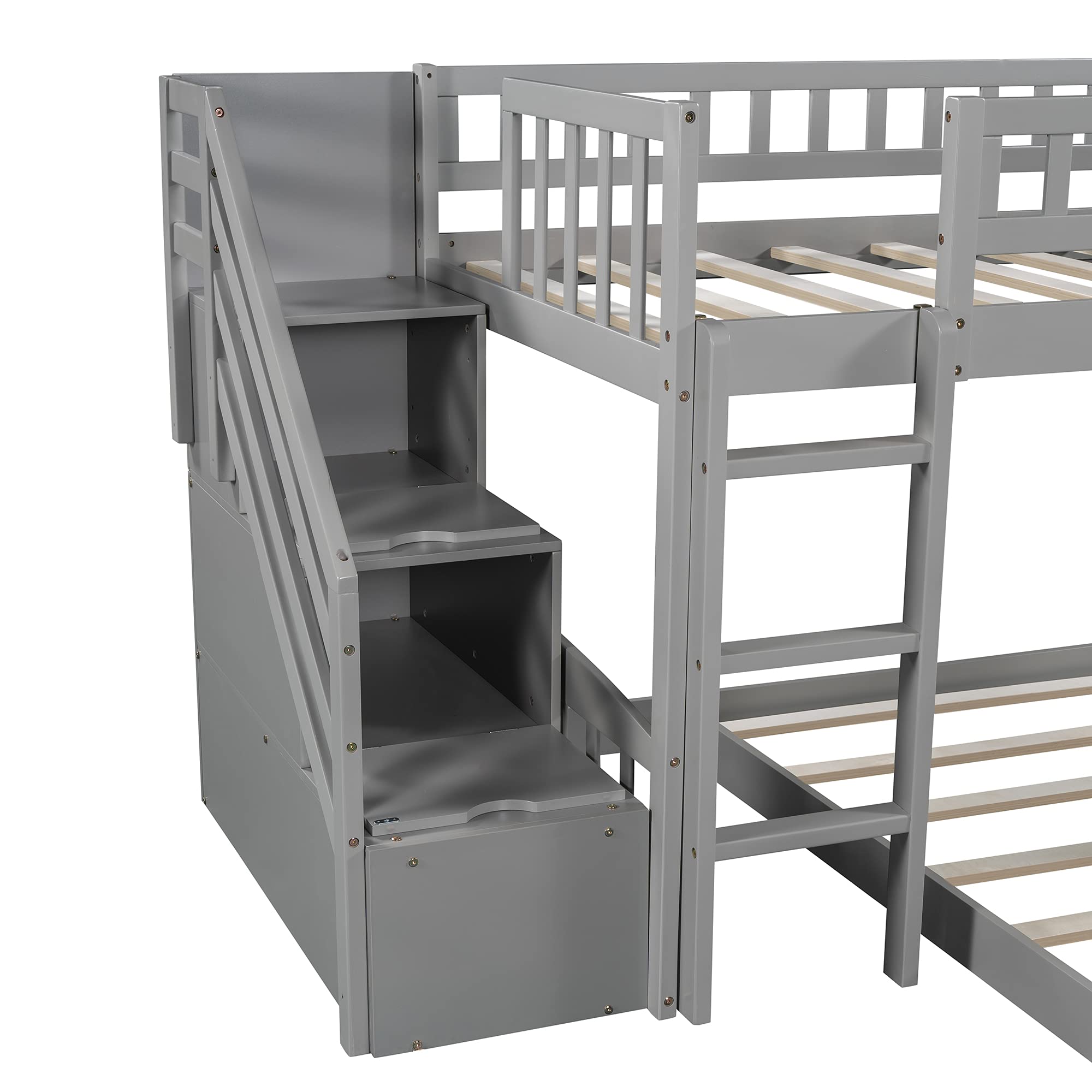 Twin Over Twin Bunk Bed with 2 Drawers, Stairway, Slide & Ladder - Space-Saving Kids Bunk Bed for Siblings, Teens & Guest Rooms - No Box Spring Needed - Perfect for Small Bedrooms & Vacation Homes