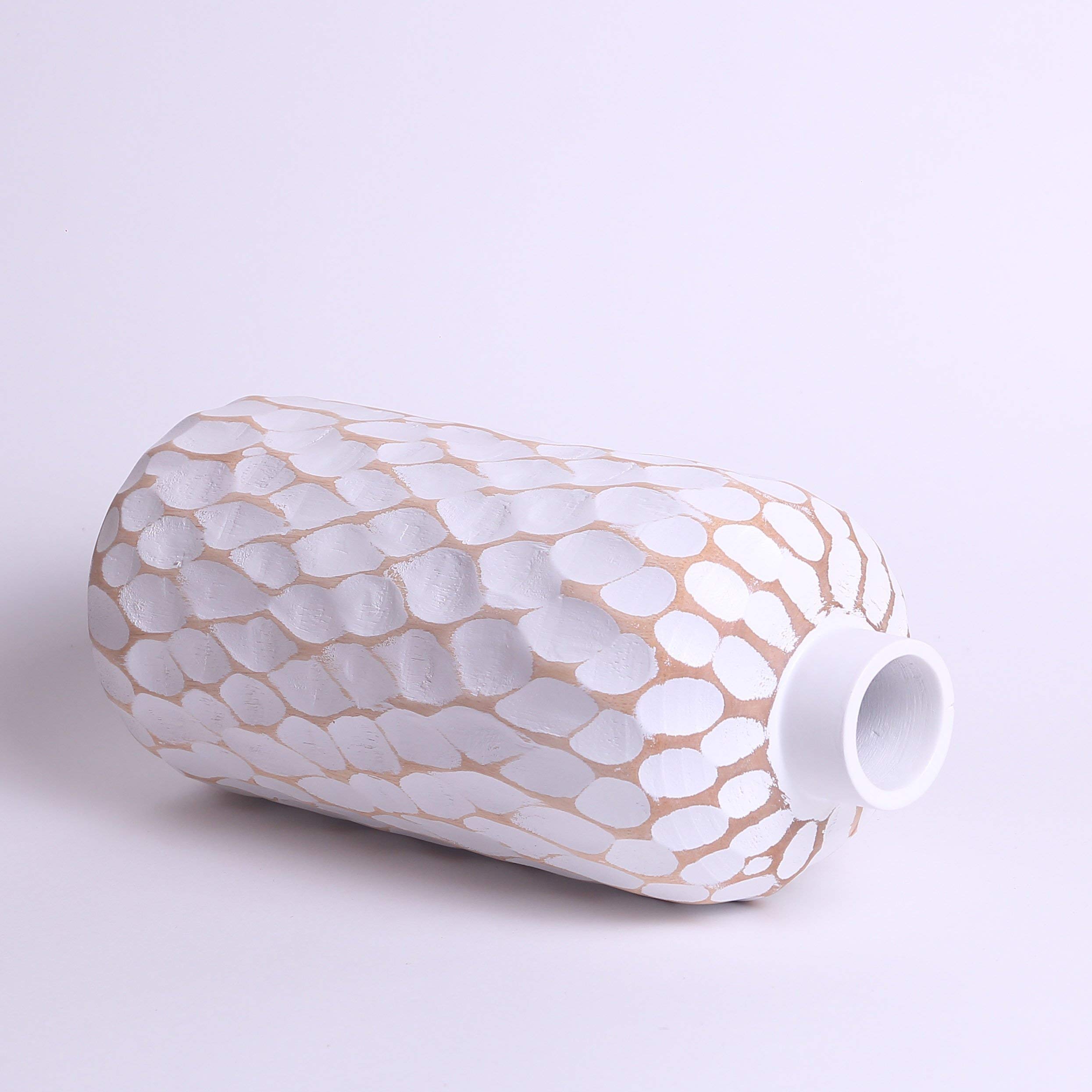 Handmade Modern Mango Wood Minimalist Tabletop Vase - Small White Flower Bottle for Home Decor, Wedding Centerpiece & Office Desk Accessories