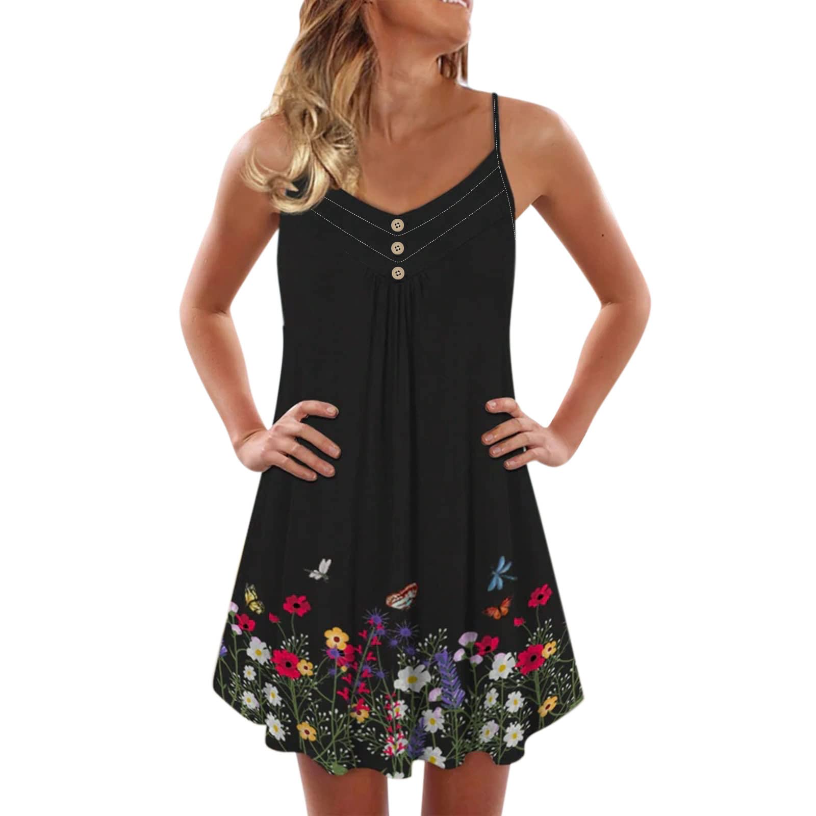 Women's Striped Print Sleeveless Sundress - Cute Boho Swing Dress for Summer Beach & Spring Cover Up | Casual Black Dress for Vacations, Pool Parties & Outdoor Events